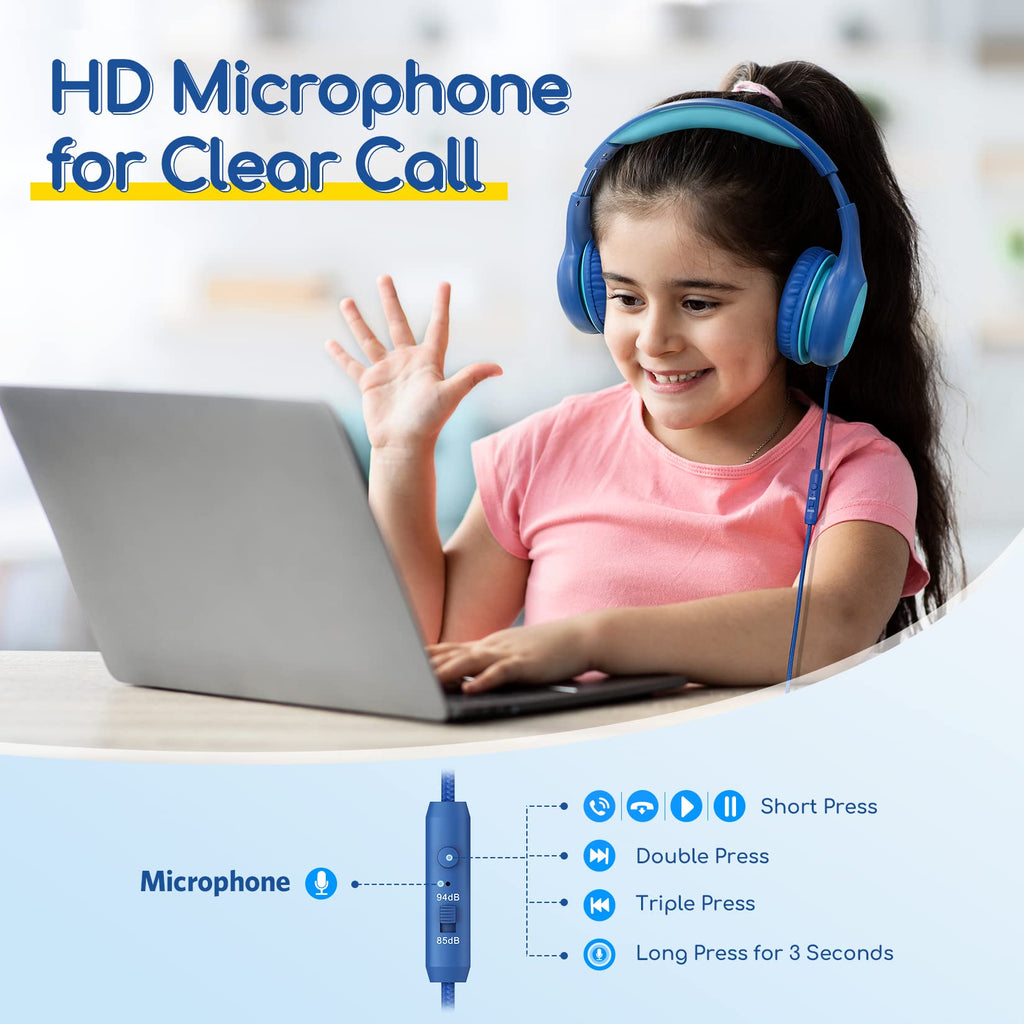EarFun K1 Kids Headphones Wired with Microphone, 85/94dB Volume Limit Headphones for Kids, Portable Wired Headphone with Shareport, Stereo Sound Foldable Headset for School/Tablet/iPad, Black Red