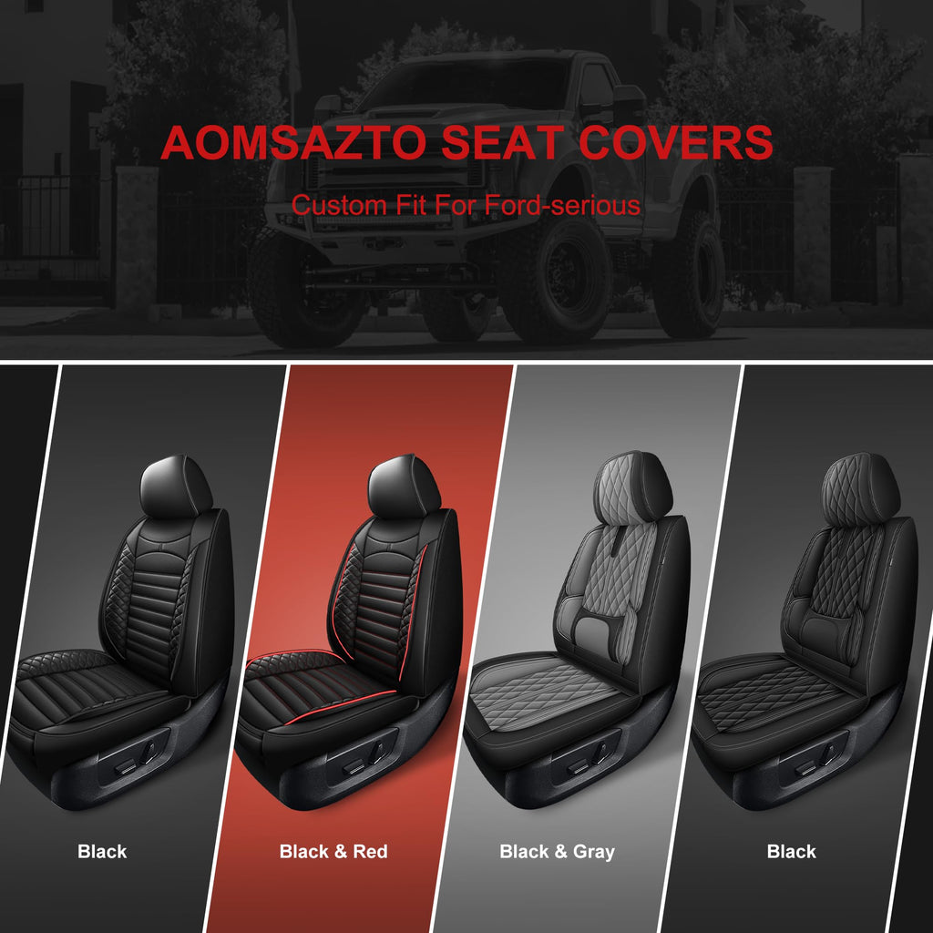 AOMSAZTO Seat Covers Fit for Ford F150 : 2009-2024 2025 2026 - F250/F350/F450 2017-2024 2025 2026 Truck Pick-up Front Car Seat Covers Faux Leather(Blackline, 2PCS Front)
