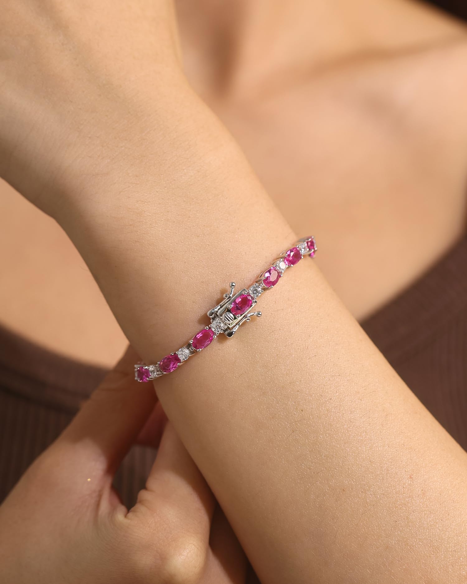 FANCIME Birthstone Bracelets Sterling Silver Tennis Bracelets Charm Fine Jewelry Birthday Gifts for Women 7"
