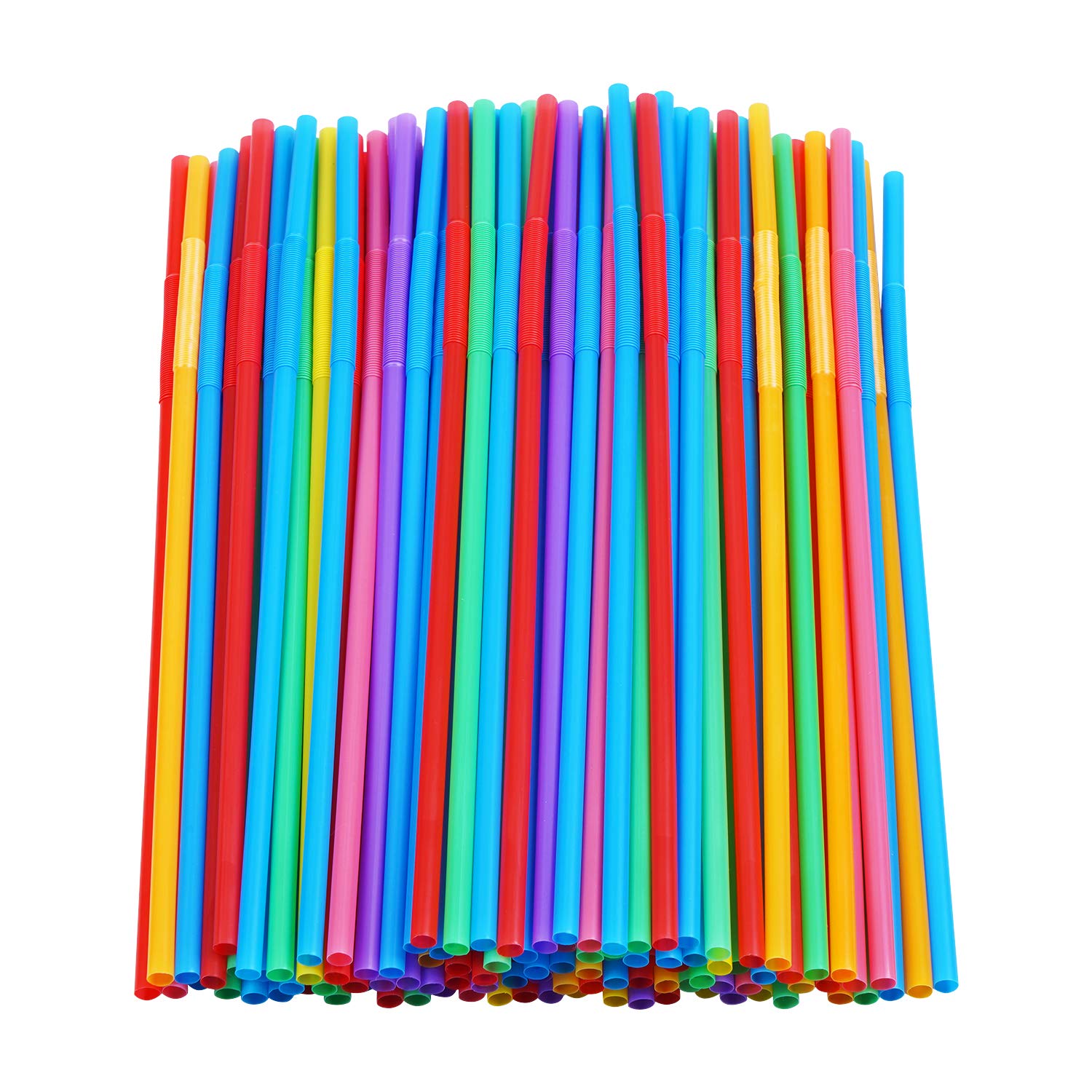 100 Pcs Colorful Plastic Long Flexible Straws.(0.23''diameter and 10.2"long)