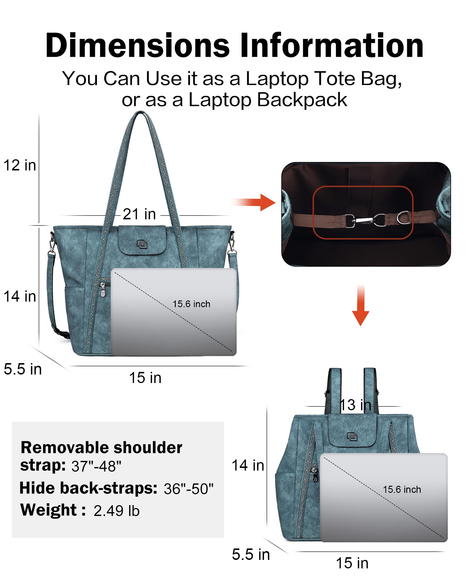 FADEON Large Laptop Tote Bag for Women Designer Leather Laptop Bag Fashion Travel Backpack Purse Shoulder Handbag