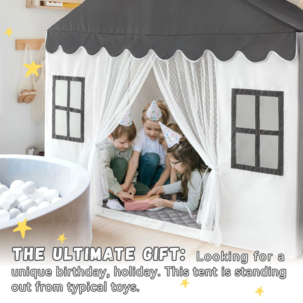 Kids Play Tent with Mat, Large Playhouse Play Tent Indoor for Girls Boys | Kids Play Playhouse Tent Ages 4-8 for Toddlers Children Boy Girl Play House Toy Birthday Gift, Washable, 57" x 35.5" x 53"