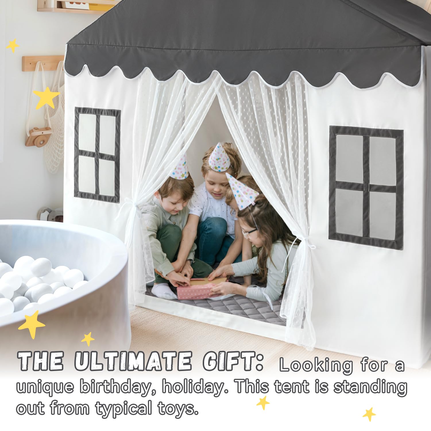 Kids Play Tent with Mat, Large Playhouse Play Tent Indoor for Girls Boys | Kids Play Playhouse Tent Ages 4-8 for Toddlers Children Boy Girl Play House Toy Birthday Gift, Washable, 57" x 35.5" x 53"