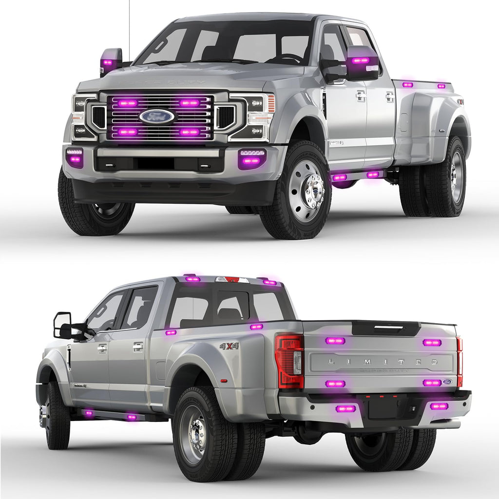 8-Pcs 12 LED Sync Feature Emergency Strobe Grille Lights Ultra Slim Surface Mount Hazard Warning Flashing Light Bar for Firefighter/Construction/Police/Trucks/Vehicles/Car/SUV (Amber/White)
