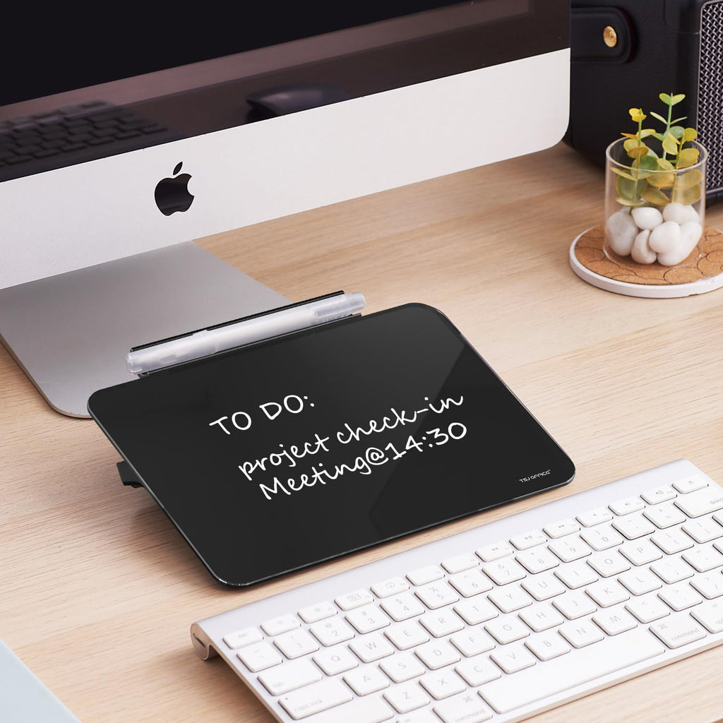 TSJ OFFICE Small Desktop Whiteboard - Glass Dry Erase Board 8 X 6 Inches Tabletop Easel Whiteboard with Stand, Desk Board Buddy for Artist, Teacher and Student