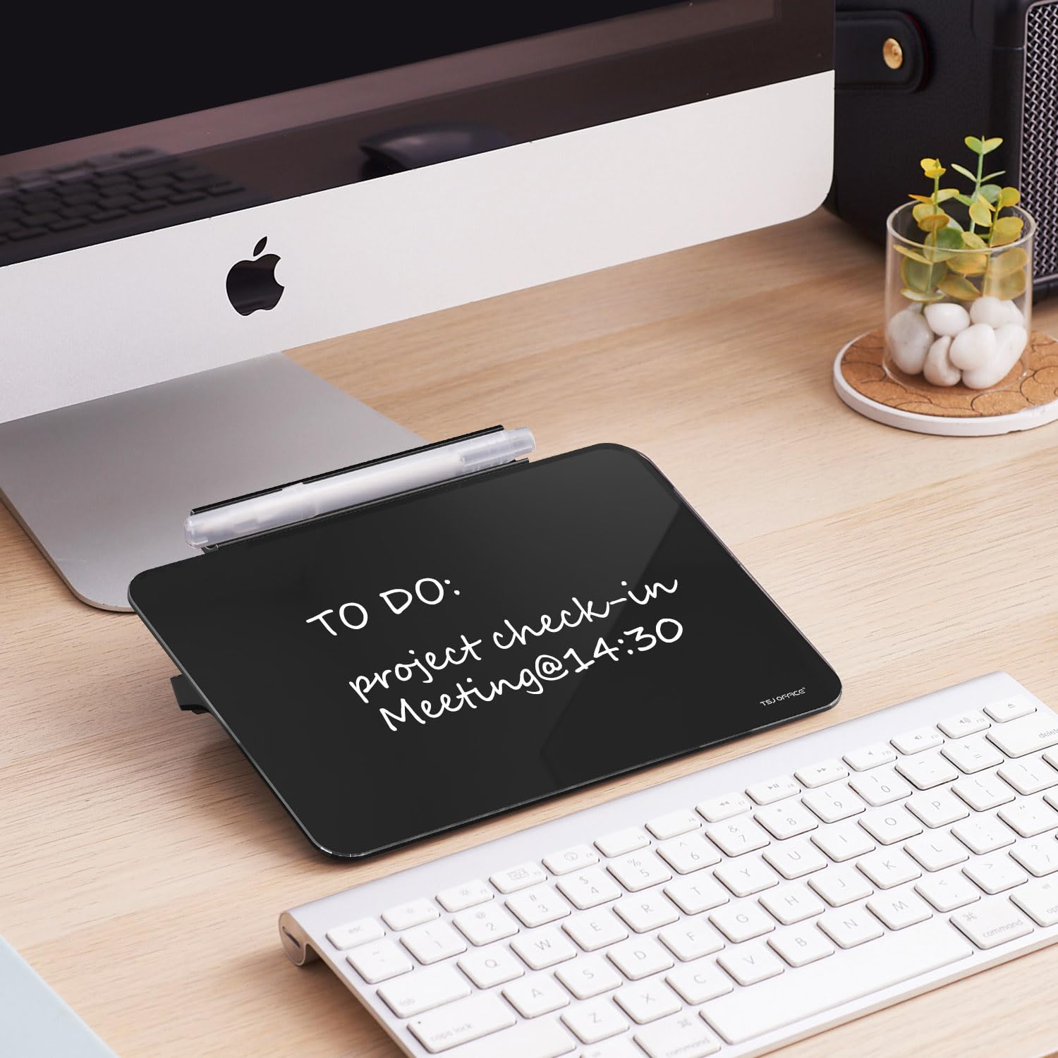 TSJ OFFICE Small Desktop Whiteboard - Glass Dry Erase Board 8 X 6 Inches Tabletop Easel Whiteboard with Stand, Desk Board Buddy for Artist, Teacher and Student
