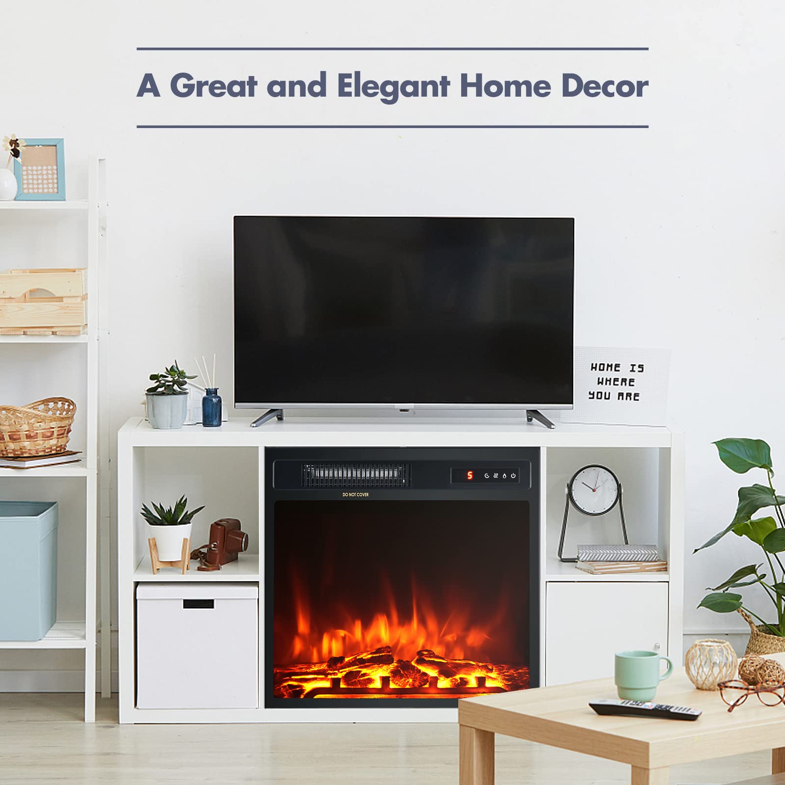 Giantex 18" Electric Fireplace Insert Heater, Wall Recessed/Mounted Fire Places Electric Fireplace with Remote, 2 Modes Heat, 9H Timer, 5 Brightness, 750/1500W Freestanding Fireplace