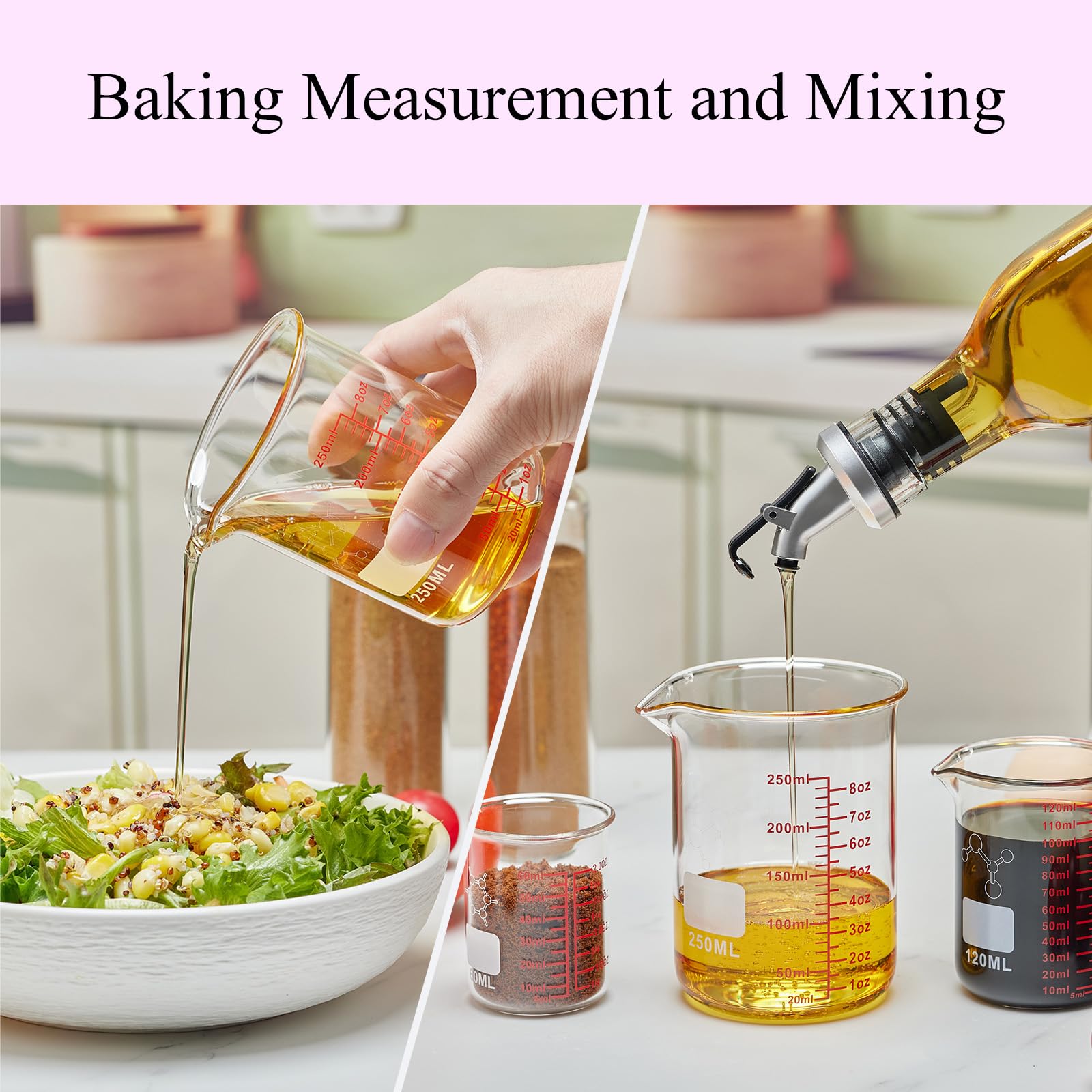 High Borosilicate Glass Measuring Cup-V-Shaped Spout，Glass Measuring Beaker for Kitchen or Restaurant, Easy to Read, 30 ML (1 Oz)-Pack of 2