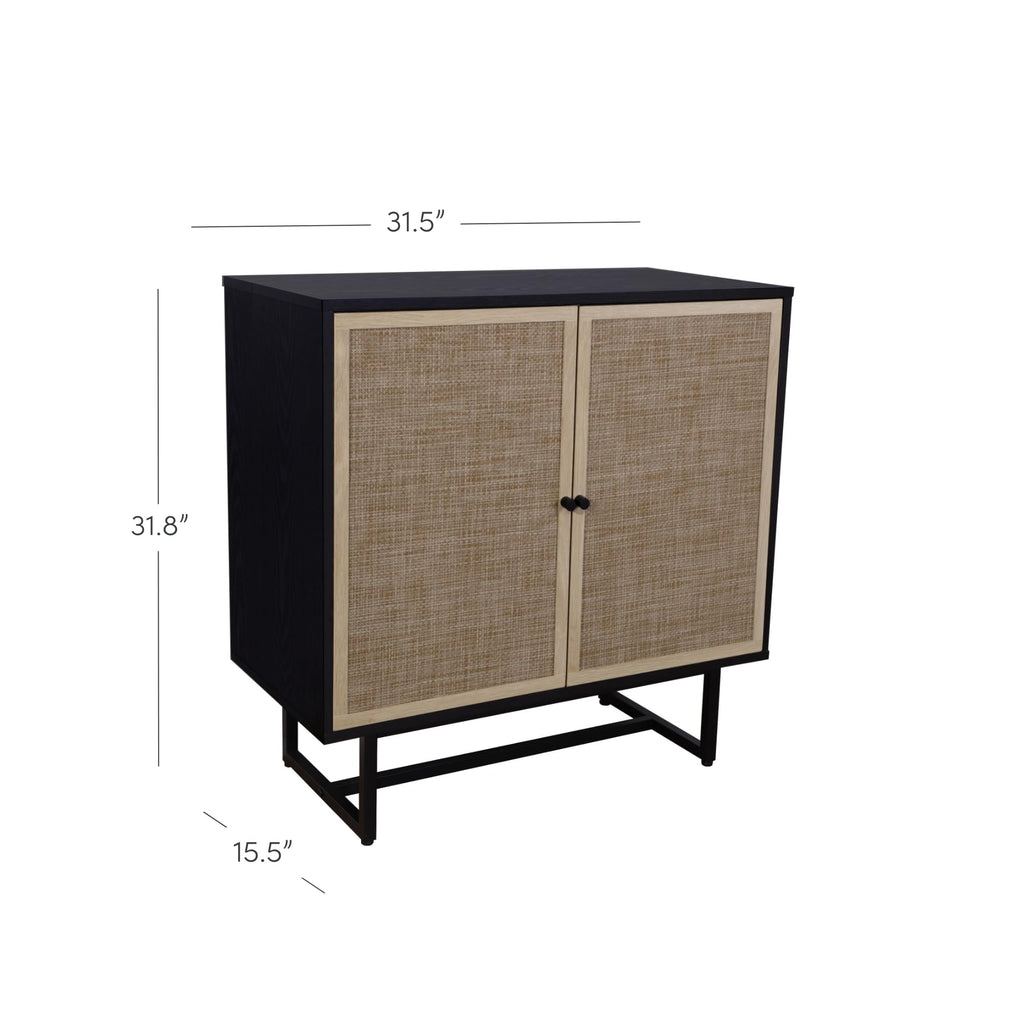 Nathan James Kova Rattan Wood Accent Sideboard Storage Cabinet with Matte Metal Frame, Adjustable Interior Shelves and Cane Doors, for Hallway, Entryway or Living Room, Black Oak/Cane