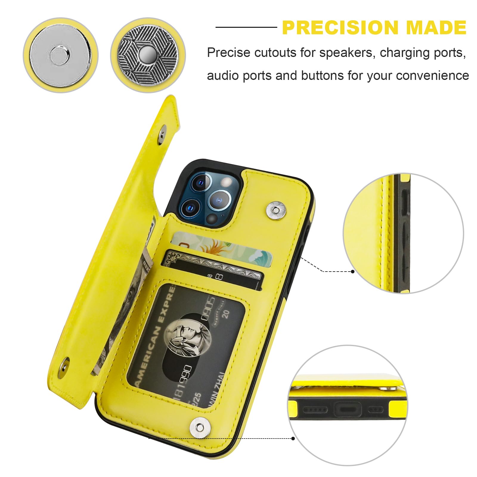 ONETOP Compatible with iPhone 12 Compatible with iPhone 12 Pro Wallet Case with Card Holder, PU Leather Kickstand Card Slots Case, Double Magnetic Clasp Durable Shockproof Cover 6.1 Inch(Black)