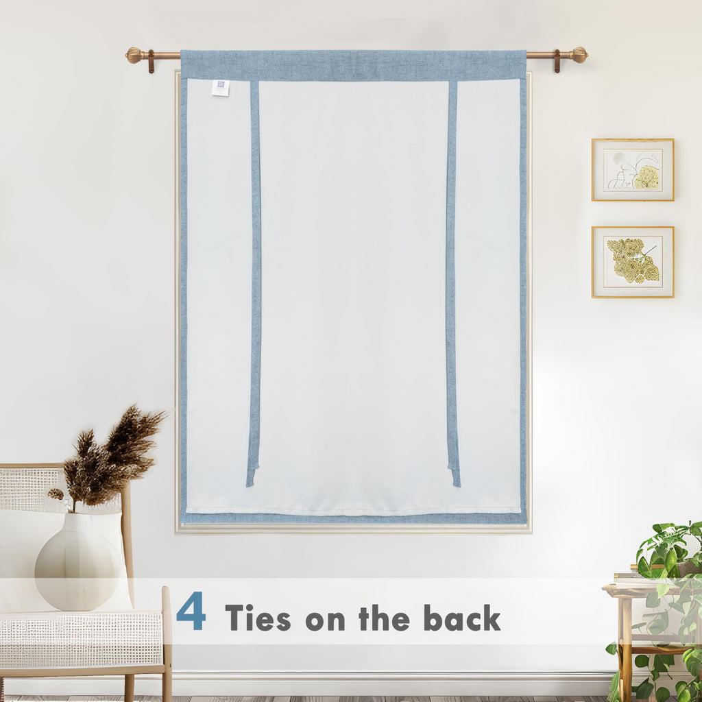 DriftAway Double Layer Linen Blackout Tie Up Curtains Thermal Insulated Fully Lined Balloon Roman Shade Bathroom Window Adjustable Rod Pocket for Small Window 25 Inch by 47 Inch Beige