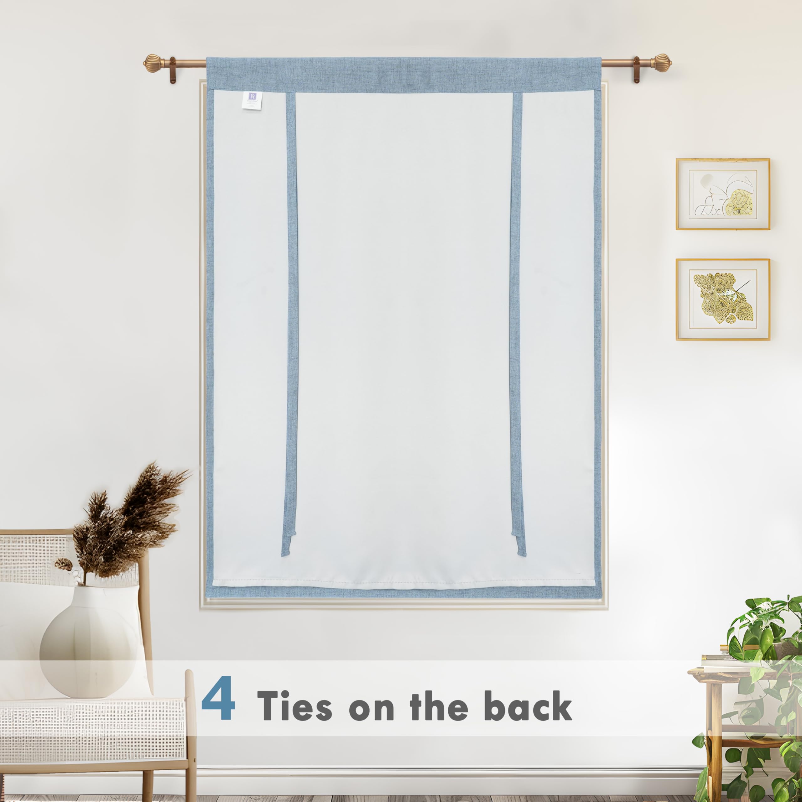 DriftAway Double Layer Linen Blackout Tie Up Curtains Thermal Insulated Fully Lined Balloon Roman Shade Bathroom Window Adjustable Rod Pocket for Small Window 25 Inch by 47 Inch Beige