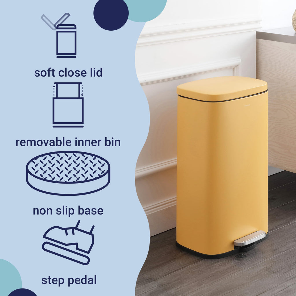 happimess HPM1011B Curtis 8-Gallon Step-Open Trash Can with Soft-Close Lid, Modern, Minimalistic, Fingerprint Proof for Home, Kitchen, Laundry Room, Office, Bedroom, Bathroom, Black