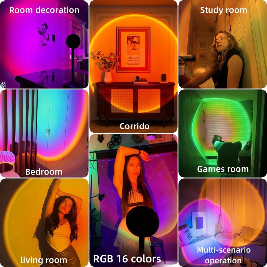 JIMEI Sunset Lamp Led Lights for Bedroom Aesthetic Room Decor Night Light Living Room Sun Sunlight Projector Christmas Decorations Gifts Party Orange