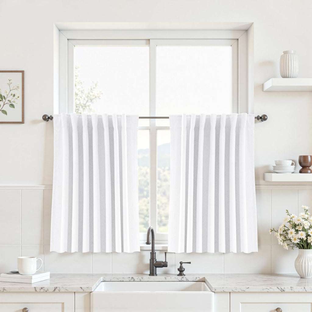 UHITECH Short Linen Curtains 24 Inch Long for Farmhouse Small Windows Modern Cafe Sytle Blackout Curtains for Living Room Back Tab Thermal Black Out Drapes 2ft
