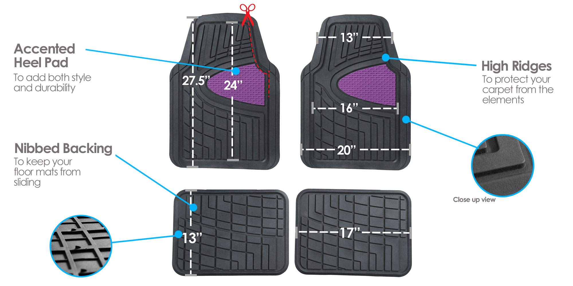 FH Group Automotive Floor Mats - Heavy-Duty Rubber Floor Mats for Cars, Universal Fit Full Set, Climaproof Floor Mats, Trimmable Floor Mats for Most Sedan, SUV, Truck Floor Mats Beige