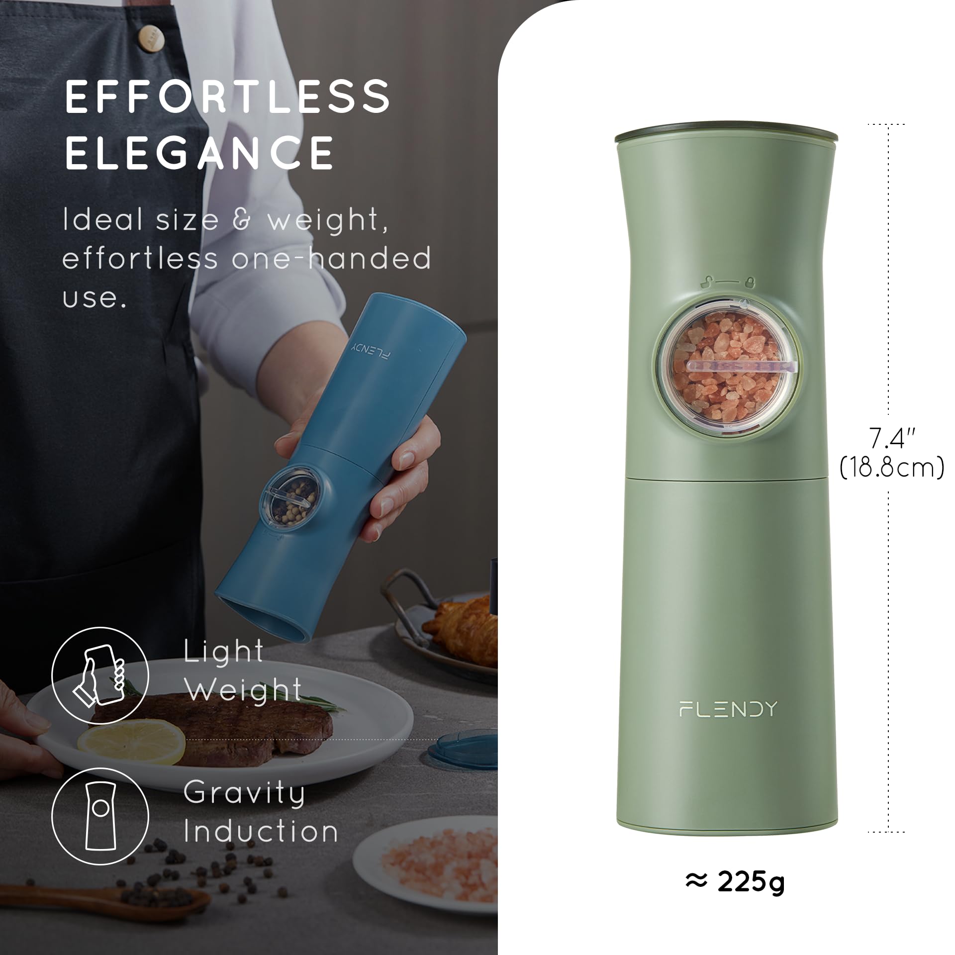Flendy Gravity Electric Salt and Pepper Grinder Set Rechargeable, Automatic Salt and Pepper Grinder Set with USB C Charging Base, Gravity Salt and Pepper Shakers Set Electric