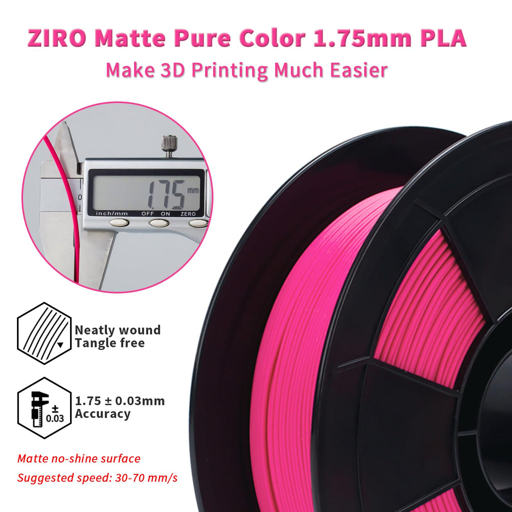 ZIRO 3D Printer Filament, PLA Filament 1.75mm, Black pla 1KG(2.2lbs), Dimensional Accuracy +/- 0.03mm, Fits Most FDM Printer AMS System,3D Printing Filament Spool Black (Plastic Reel)