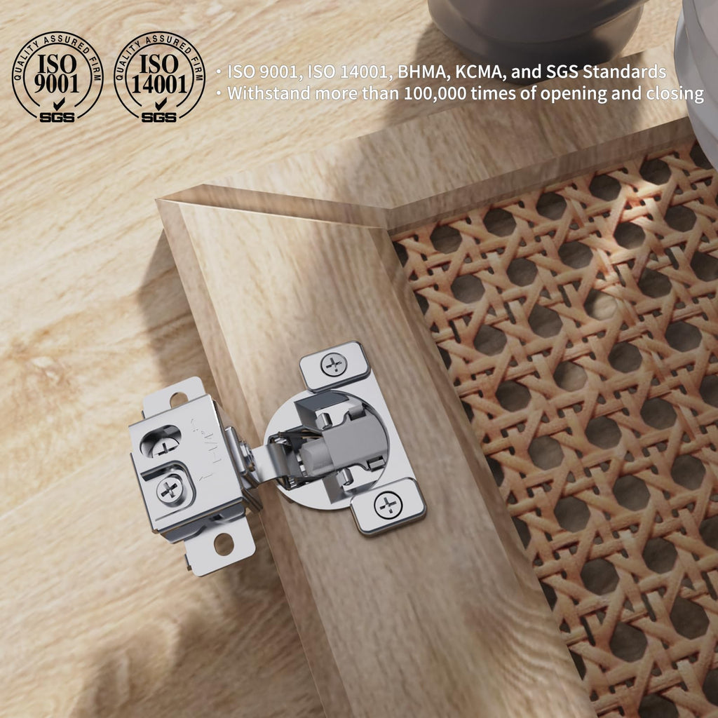 Chibery 2 Pack 1-1/4" Overlay 3D Soft Close Concealed Hinge, Face Frame Door, Small Angle Slow Close, Self Closing Hidden Satin Nickel, 105° Concealed Stainless Steel Hinges for Kitchen Cabinet Door