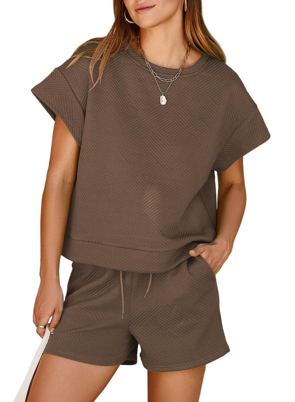 Dokotoo Women's 2 Piece Outfits Sweatsuit Casual Short Sleeve Pullover Tops and Drawstring Shorts Pants Lounge Sets