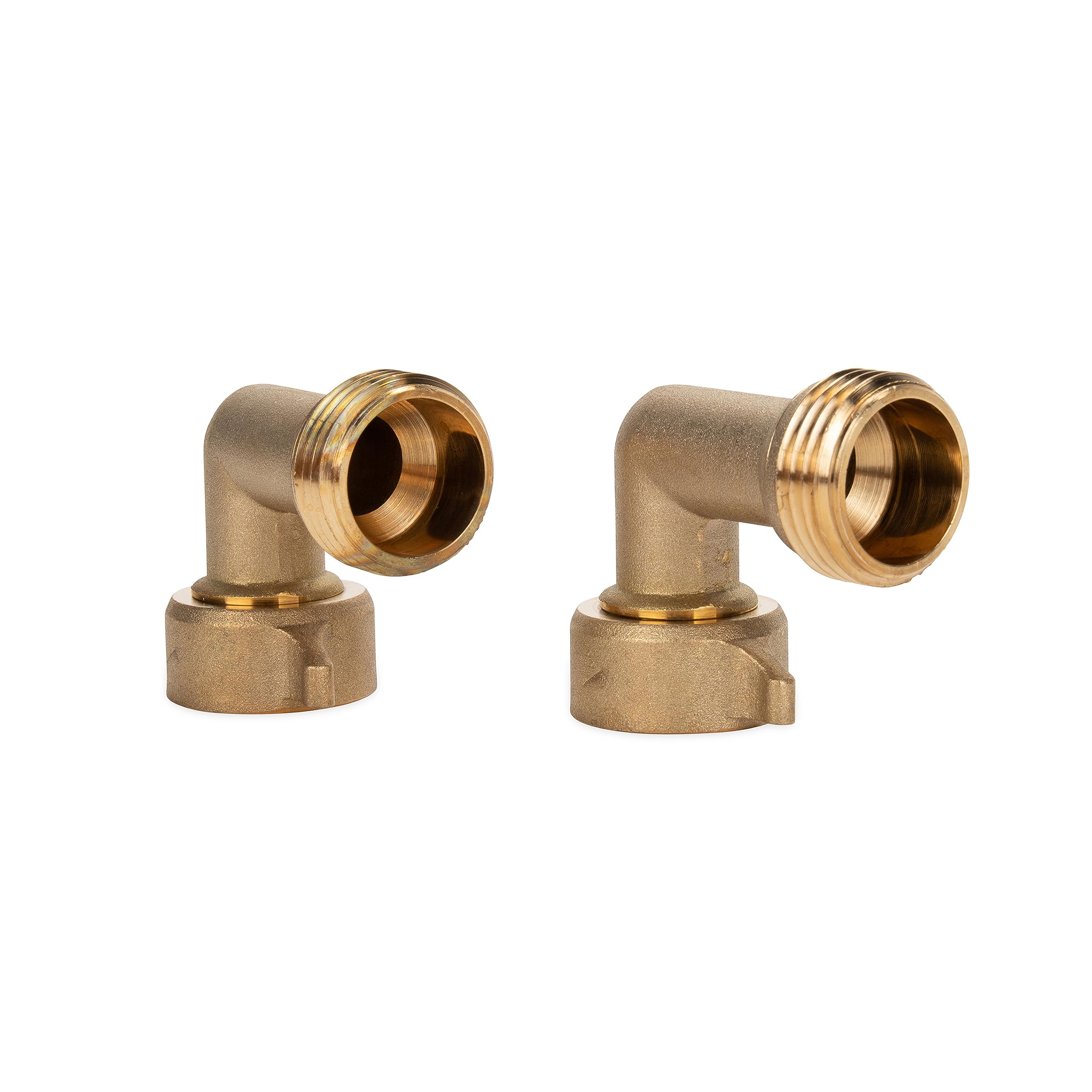 Camco 90-Degree Hose Elbow For RVs - Solid Brass Construction- Certified Lead-Free - Features Convenient Easy Grip Connector - For RV Water Hoses, Residential Outdoor Faucets, & More - 1-Pack (22505)