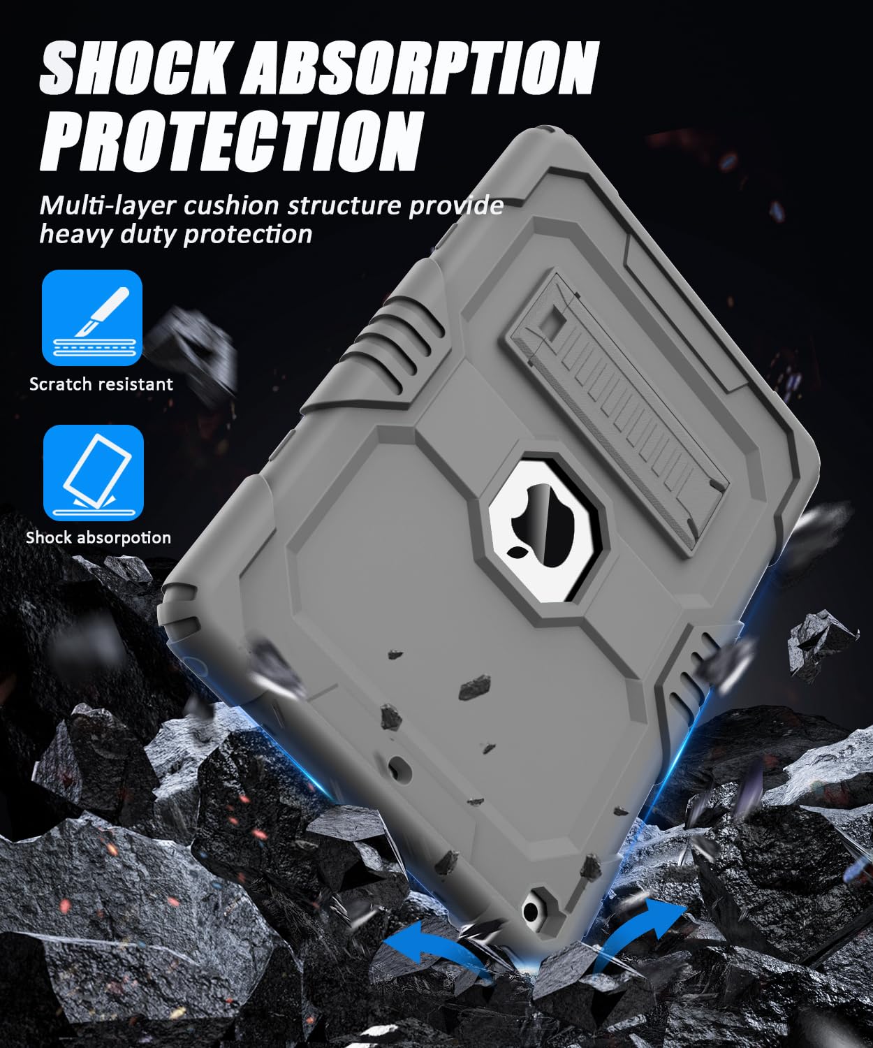 OKP Case for iPad 9th/ 8th/ 7th Generation (2021/2020/2019), Heavy Duty 10.2 inch iPad Shockproof Rugged Protective Cover with Built-in Stand, Hard iPad 9 8 7 Gen Cases for Kids Girls Boys, Black