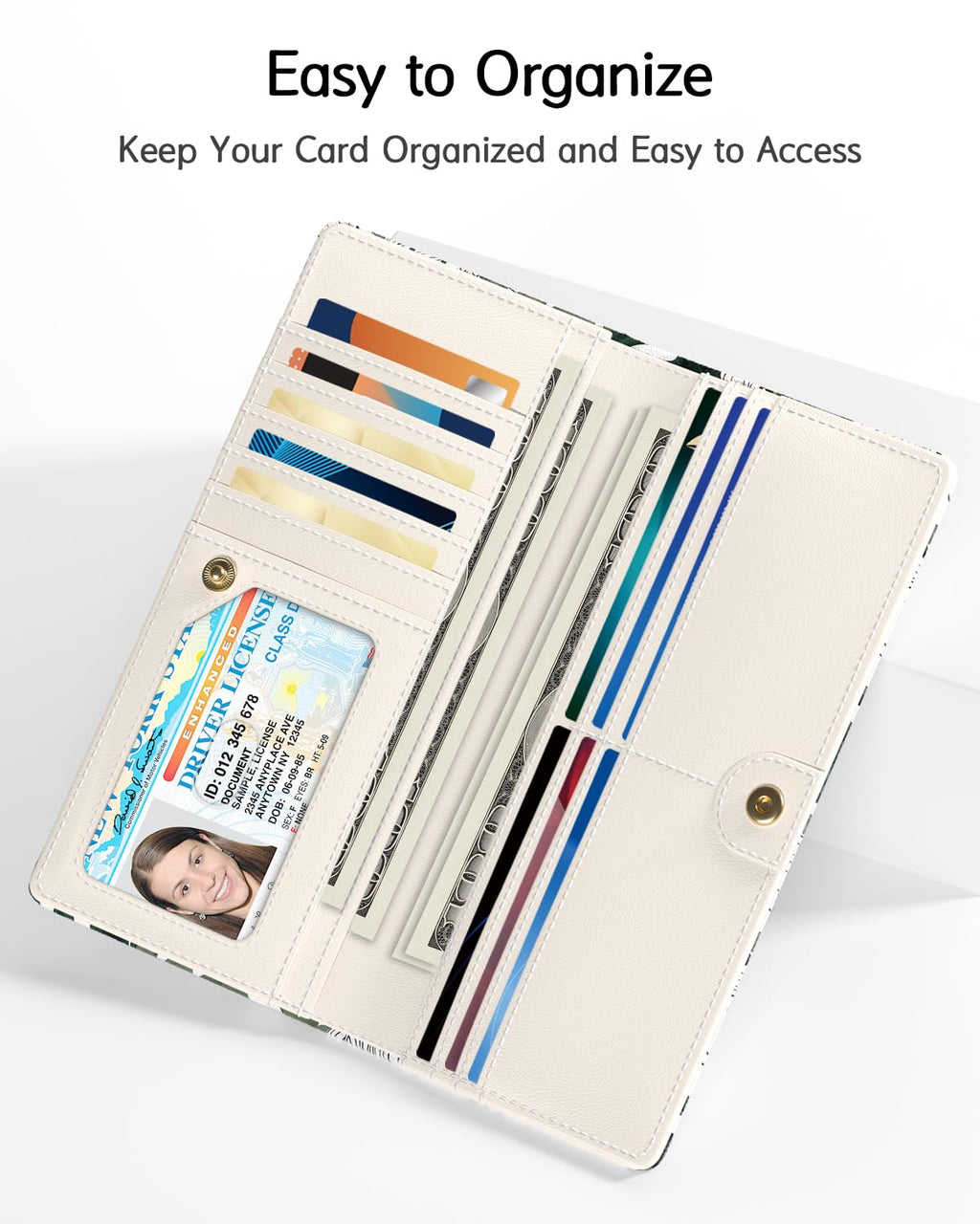 Nipichsha Womens Wallet, RFID Slim Wallets for Women, Thin Ladies Credit Card Holder Purse, Cute Leather Bifold Clutch Billfold with 11 Card Slots & ID Window, Abstract Boho Leaf