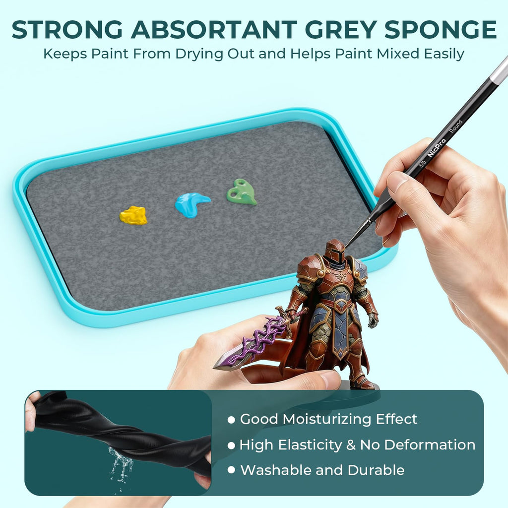 Nicpro Stay Wet Palette for Acrylic Miniature Painting Kit, Paint Tray Palettes with 100PCS Pallet Paper, 4PCS Sponge, Brush Holder Mixing Paint Saver Palette for Miniature Model Paint