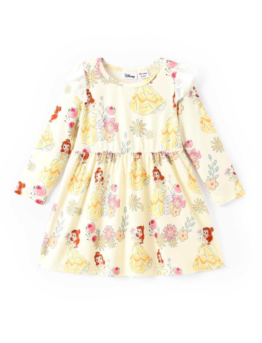 Disney Princess Frozen Elsa Minnie Mickey Stitch Ruffle Sleeve Dress A Line Long Sleeve Kids Clothes Baby to Toddler