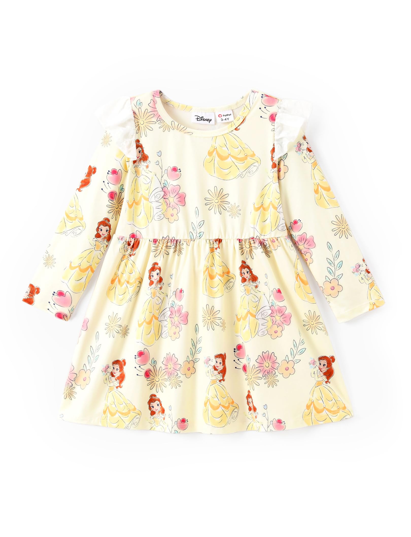 Disney Princess Frozen Elsa Minnie Mickey Stitch Ruffle Sleeve Dress A Line Long Sleeve Kids Clothes Baby to Toddler