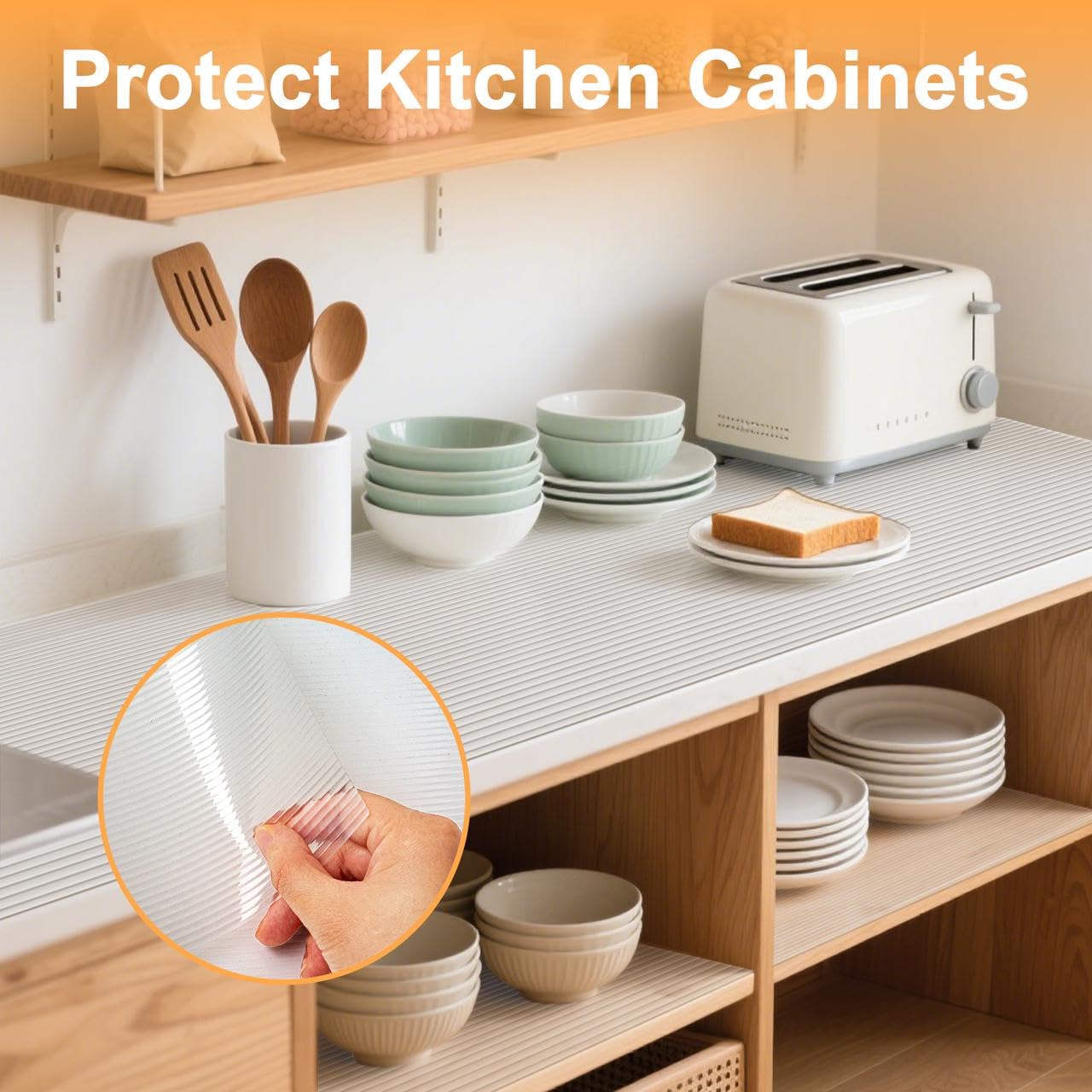FEXIA Shelf Liner for Kitchen Cabinets Drawer Non Adhesive Non-Slip Liner 12 Inches x 20 FT Waterproof & Oil-Proof Durable Material Fridge Liner for Shelves