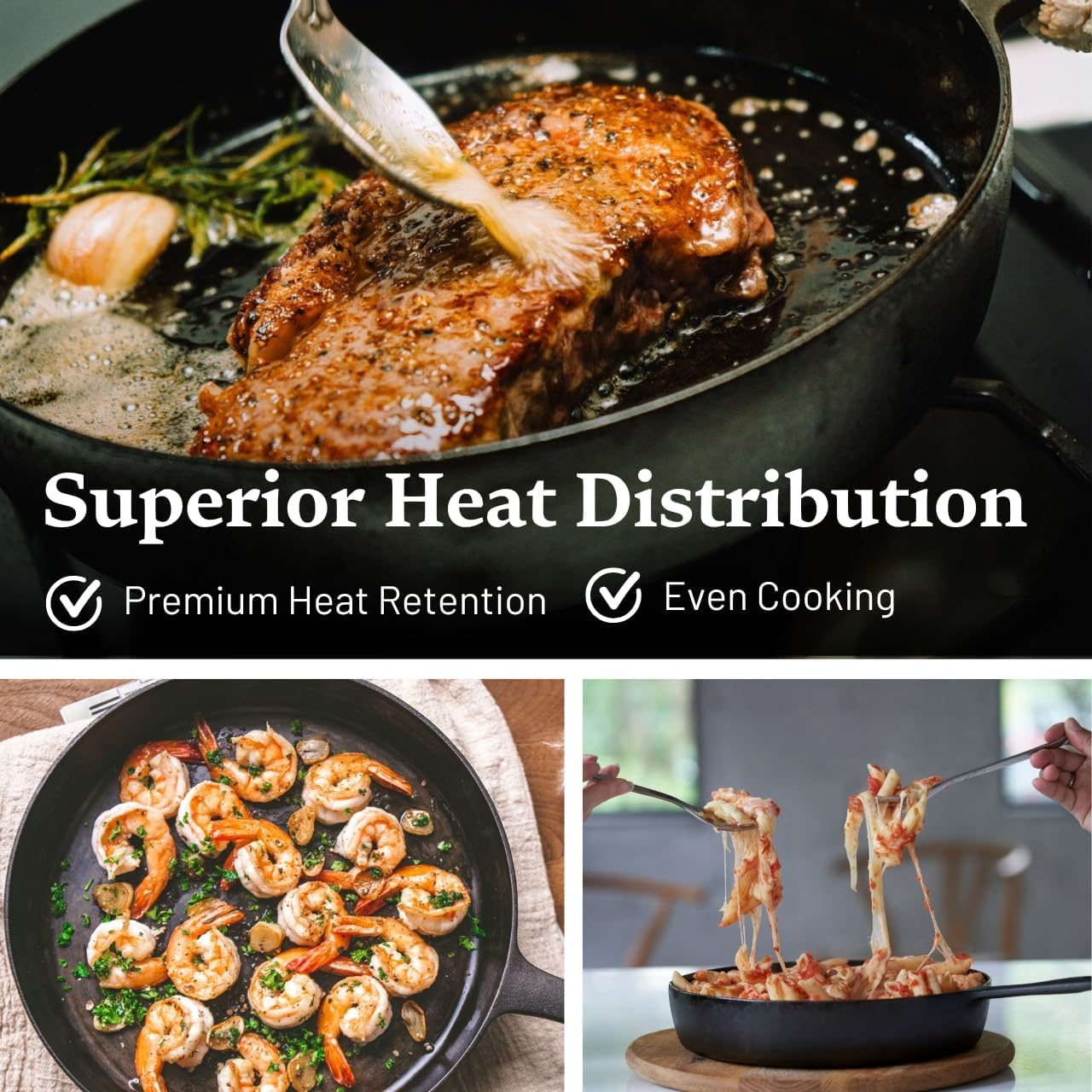 Flambo Skillet #10 - Naturally Non-Stick 10 Inch Pre-Seasoned Cast Iron Frying Pan - Smooth Nonstick Finish for Grilling, Frying, Sauteing, Searing, Baking - Use on Oven, Stove, Grill, or Campfire
