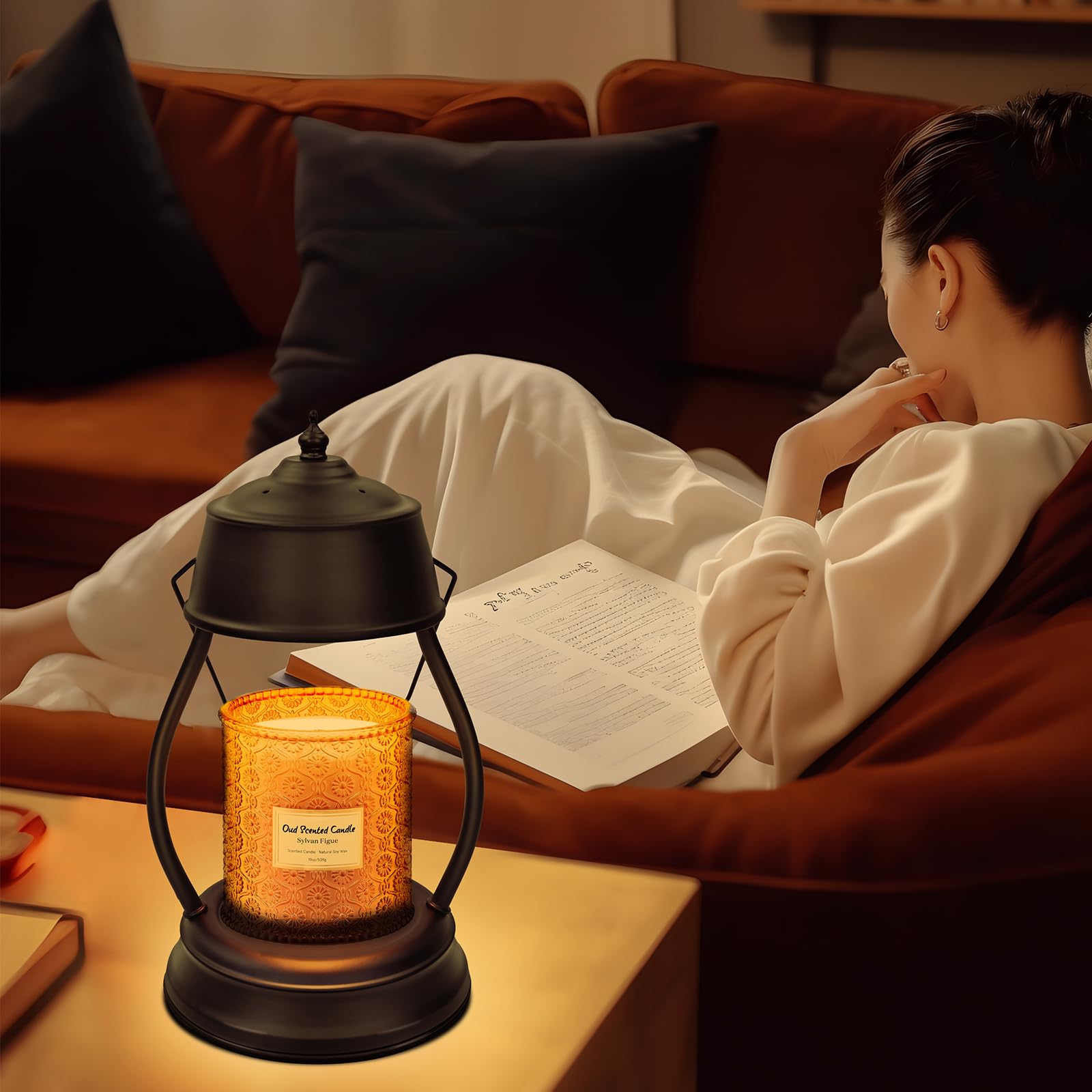 Candle Warmer Lamp, Dimmable Candle Warmer Lantern with Timer, Mothers Day Gifts for Women Mom, Office Home Decor, House Warming Gifts, Black Large Lantern Candle Lamp for New Home Bedroom Decor