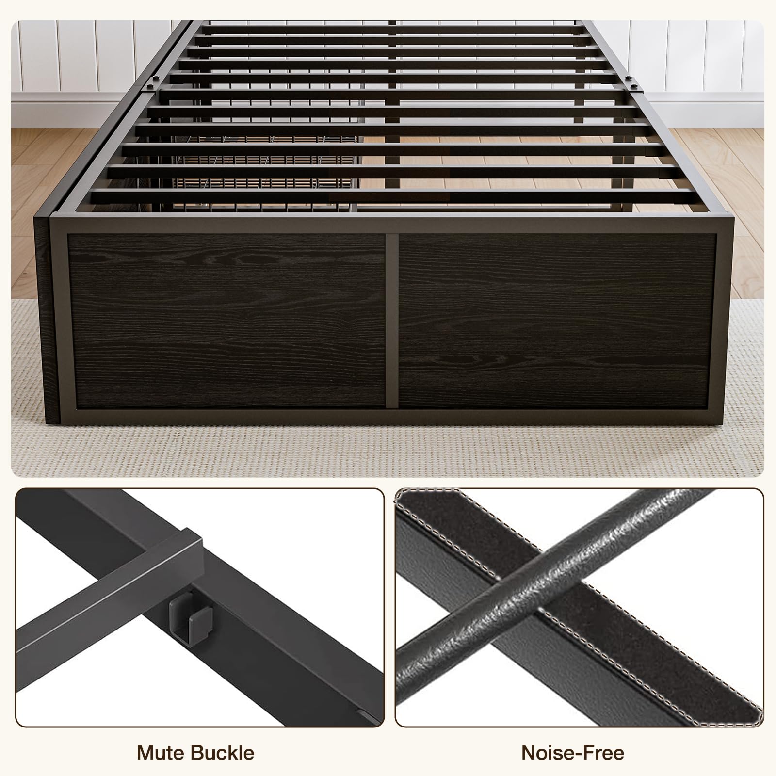 GAZHOME Twin Bed Frame with 2 XL Storage Drawers, Metal Platform Bed Frame with Footboard, 9 Strong Metal Slat Support/No Box Spring Needed/Easy Assembly/Space Saving Wood