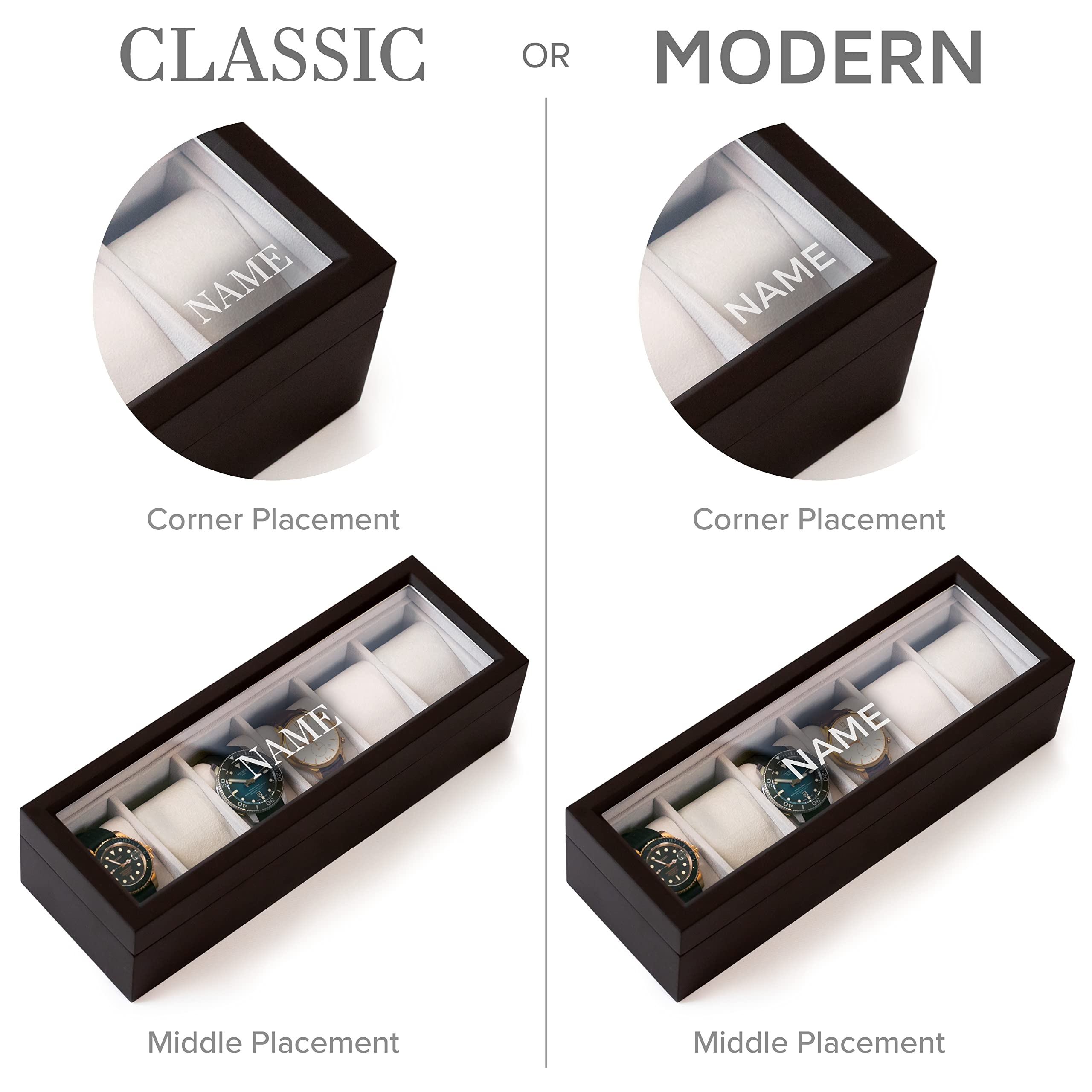 CASE ELEGANCE 6-Slot Solid Wood Watch Box for Men — Real Glass Display Top, Magnetic Closure & Pillow Stands | Watch Organizer Display Case | Gift for Him | Espresso