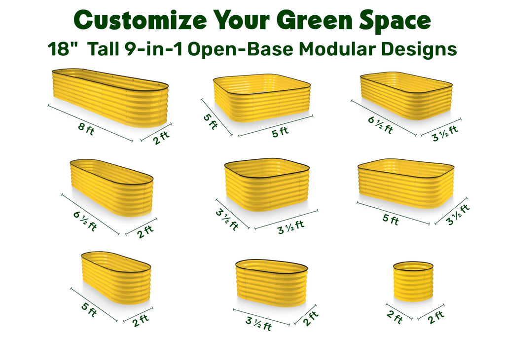9-in-1 Galvanized Steel Raised Garden Bed // 8×2×1.5 ft Modular Planter for Gardening, Vegetables, Flowers // 18" Tall Metal Raised Garden Beds Outdoor (Dark Green) // Patented Design Planter Box