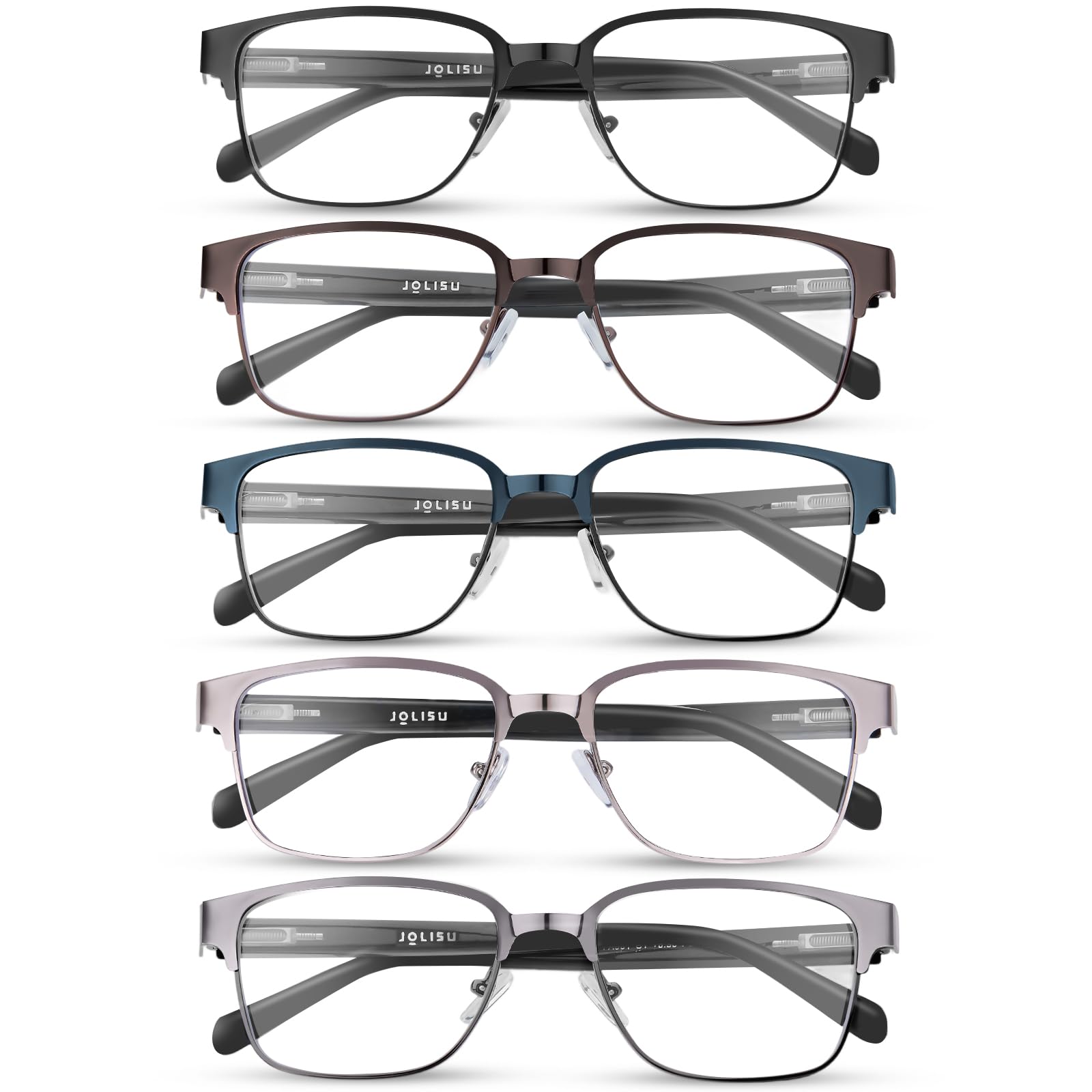 JOLISU 5PCS Reading Glasses Men - Blue Light Blocking Computer Metal Thin Frame Readers For Mens/Women （0.5）