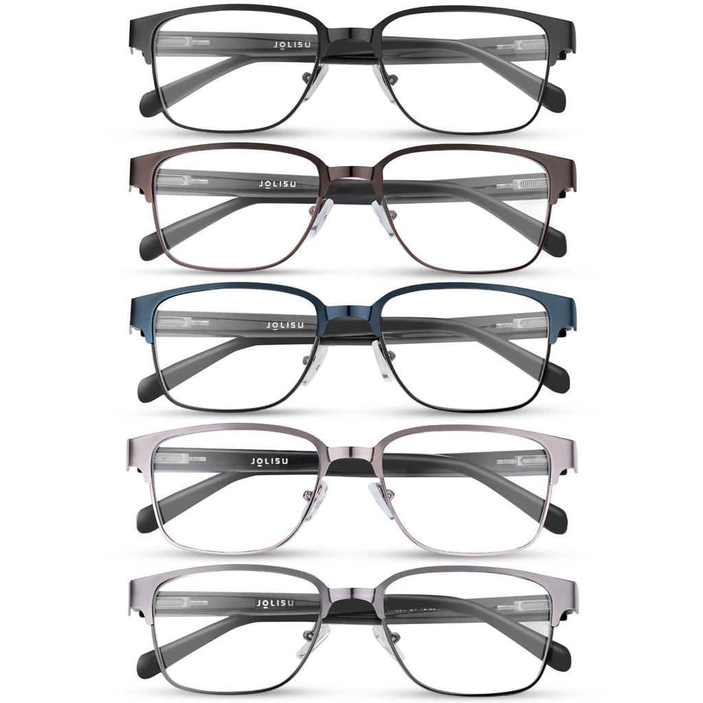 JOLISU 5PCS Reading Glasses Men - Blue Light Blocking Computer Metal Thin Frame Readers For Mens/Women （0.5）
