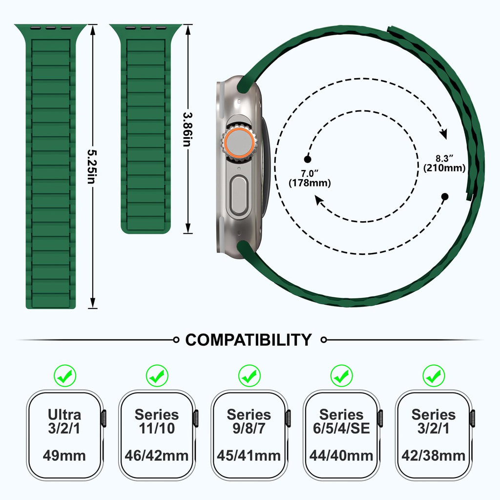 THWALK Magnetic Link Solo Loop Sport Silicone Bands Compatible with Apple Watch Ultra 3/2/1 49mm, Series 11/10 46/42mm, 9/8/7 45/41mm, SE 6/5/4 44/40mm, 3/2/1 42/38mm for Women Men