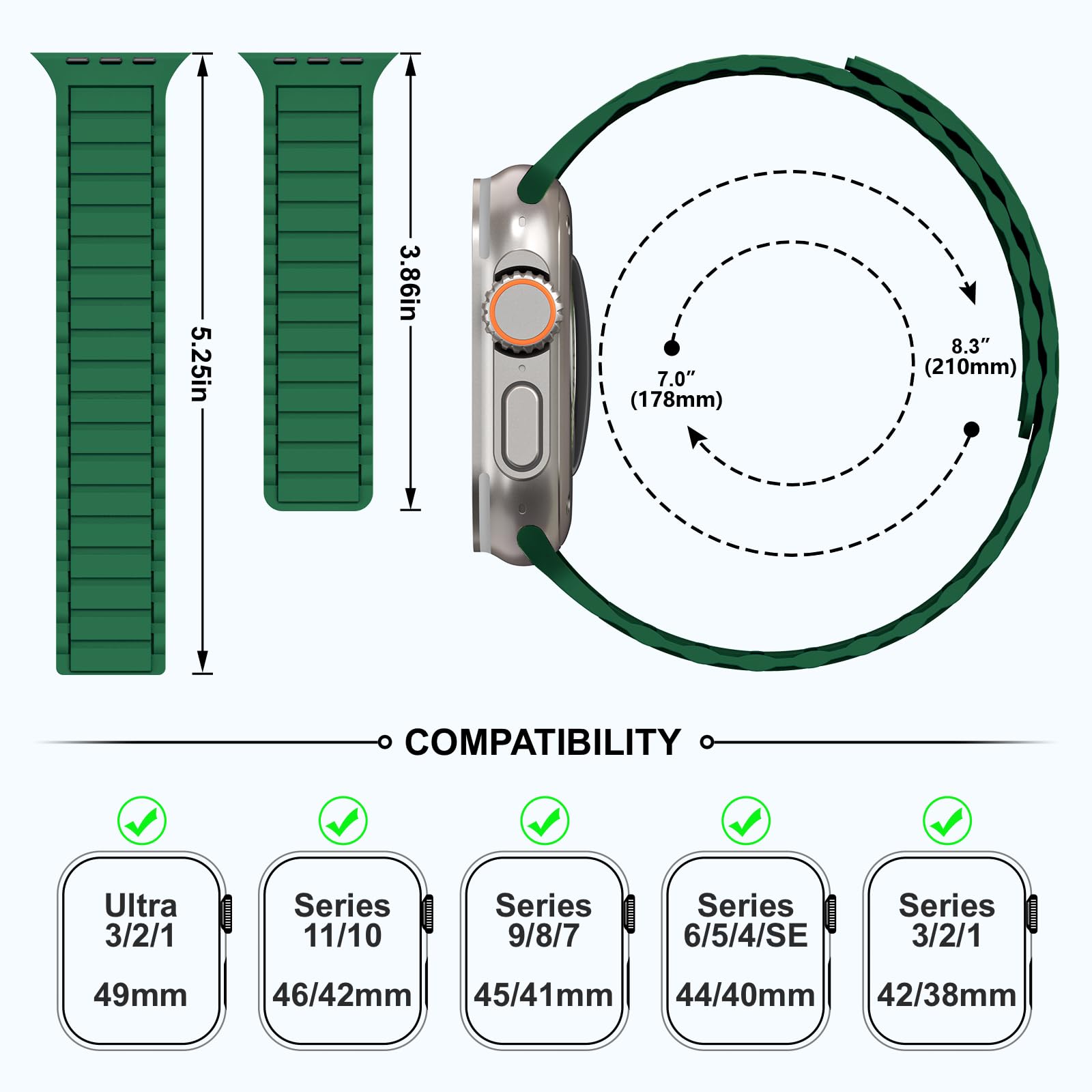 THWALK Magnetic Link Solo Loop Sport Silicone Bands Compatible with Apple Watch Ultra 3/2/1 49mm, Series 11/10 46/42mm, 9/8/7 45/41mm, SE 6/5/4 44/40mm, 3/2/1 42/38mm for Women Men