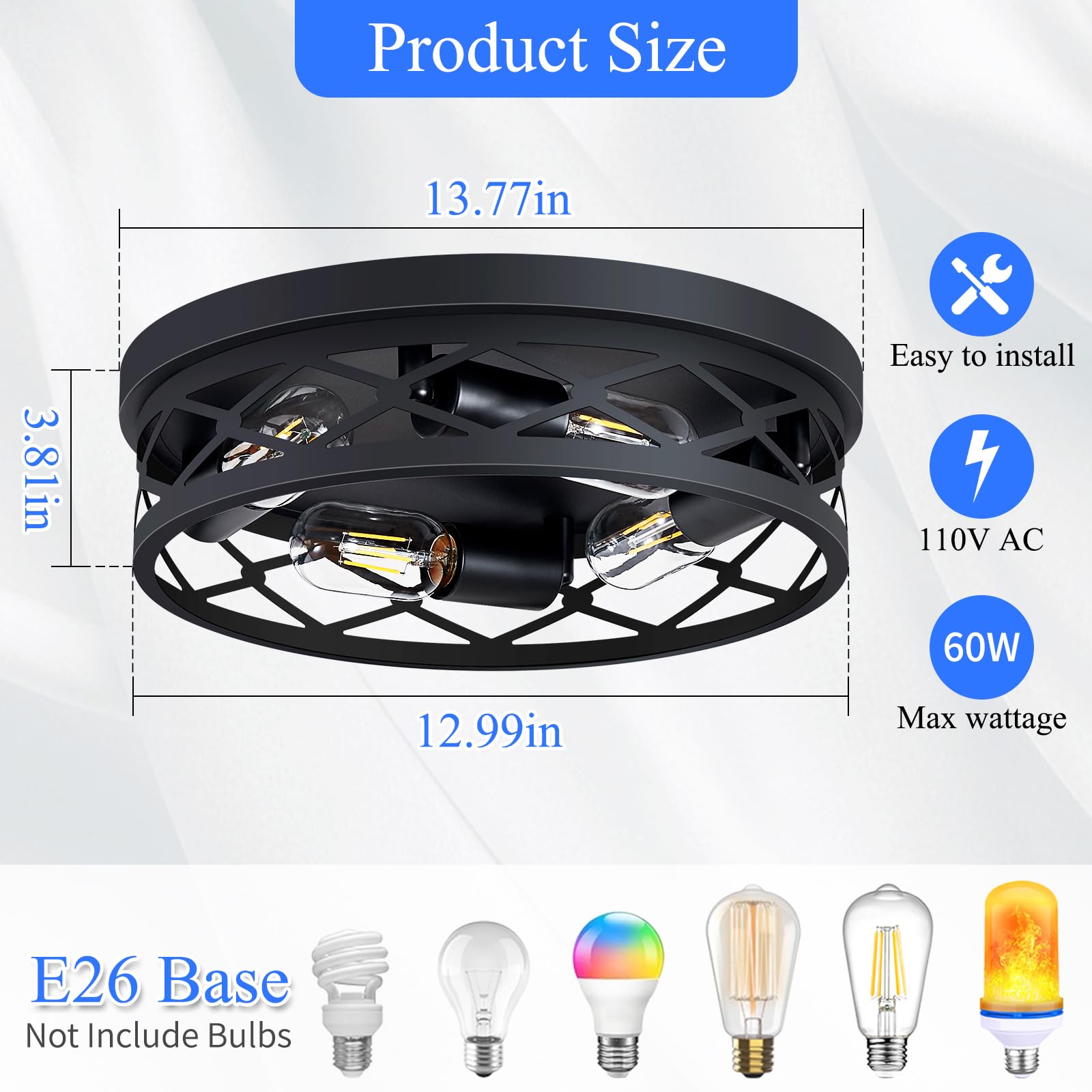 SKEJAO Flush Mount Ceiling Light Fixture,Black 2-Light Hallway Light Fixtures Ceiling,Light Fixtures Ceiling Mount for Farmhouse,Kitchen,Hall,Bedroom,Bathroom (2 Pack)