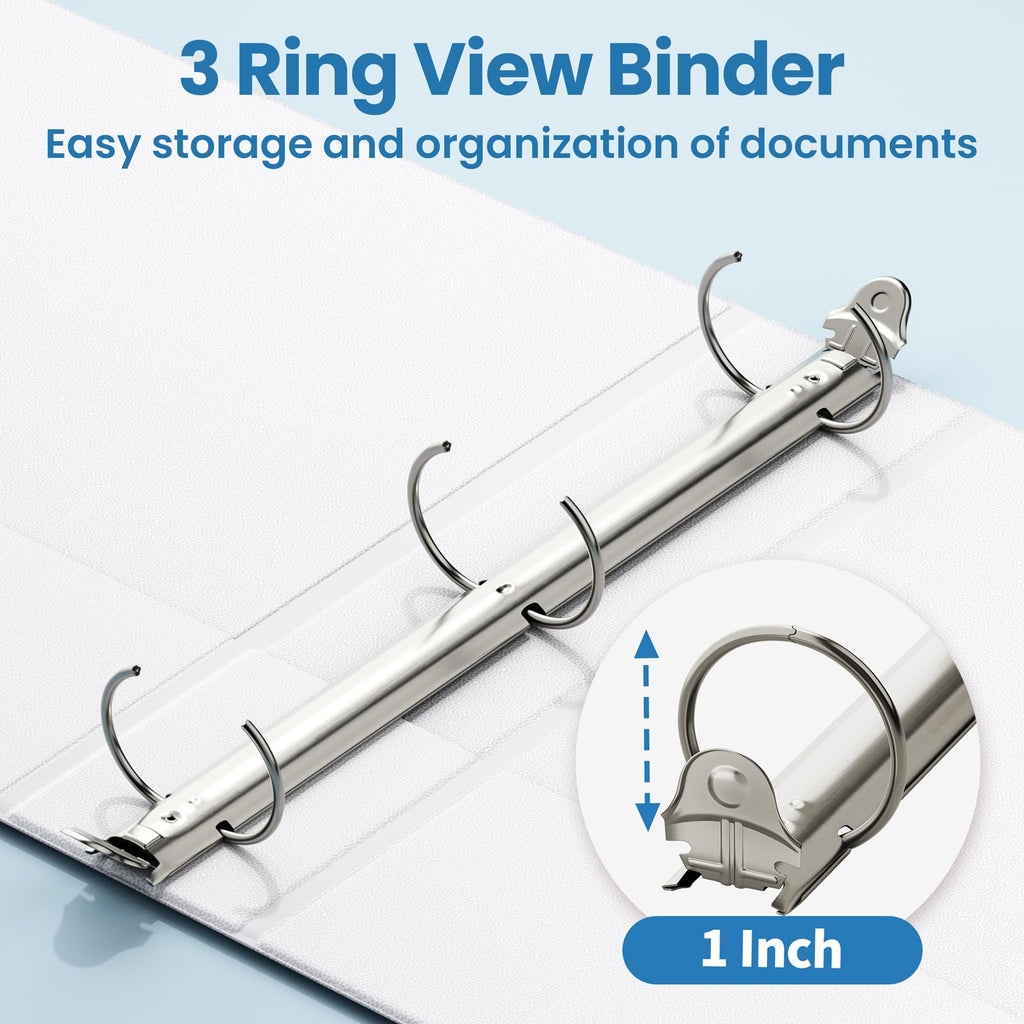 SUNEE 3 Ring Binder 1/2 Inch 1 Pack, Clear View Binder Three Ring PVC-Free (Fit 8.5x11 Inches) for School or Office Supplies, Black