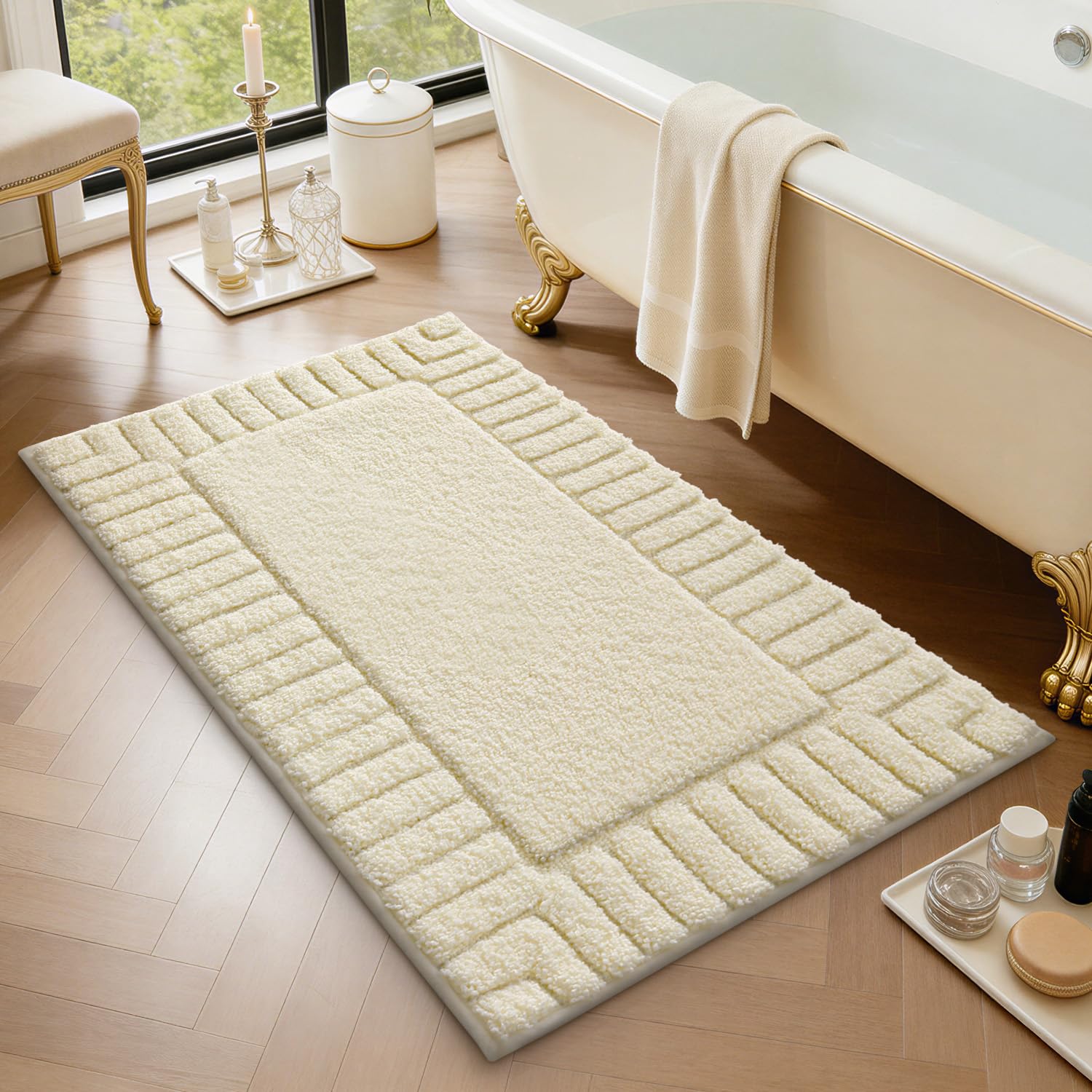 LUMI Bathroom Rugs Non Slip with Rubber Backing, Extra Soft Plush Microfiber Bath Rug Absorbent, Machine Washable Bath Mat Quick Dry for Tub, Shower, Hotel, Beige, 16"x24"