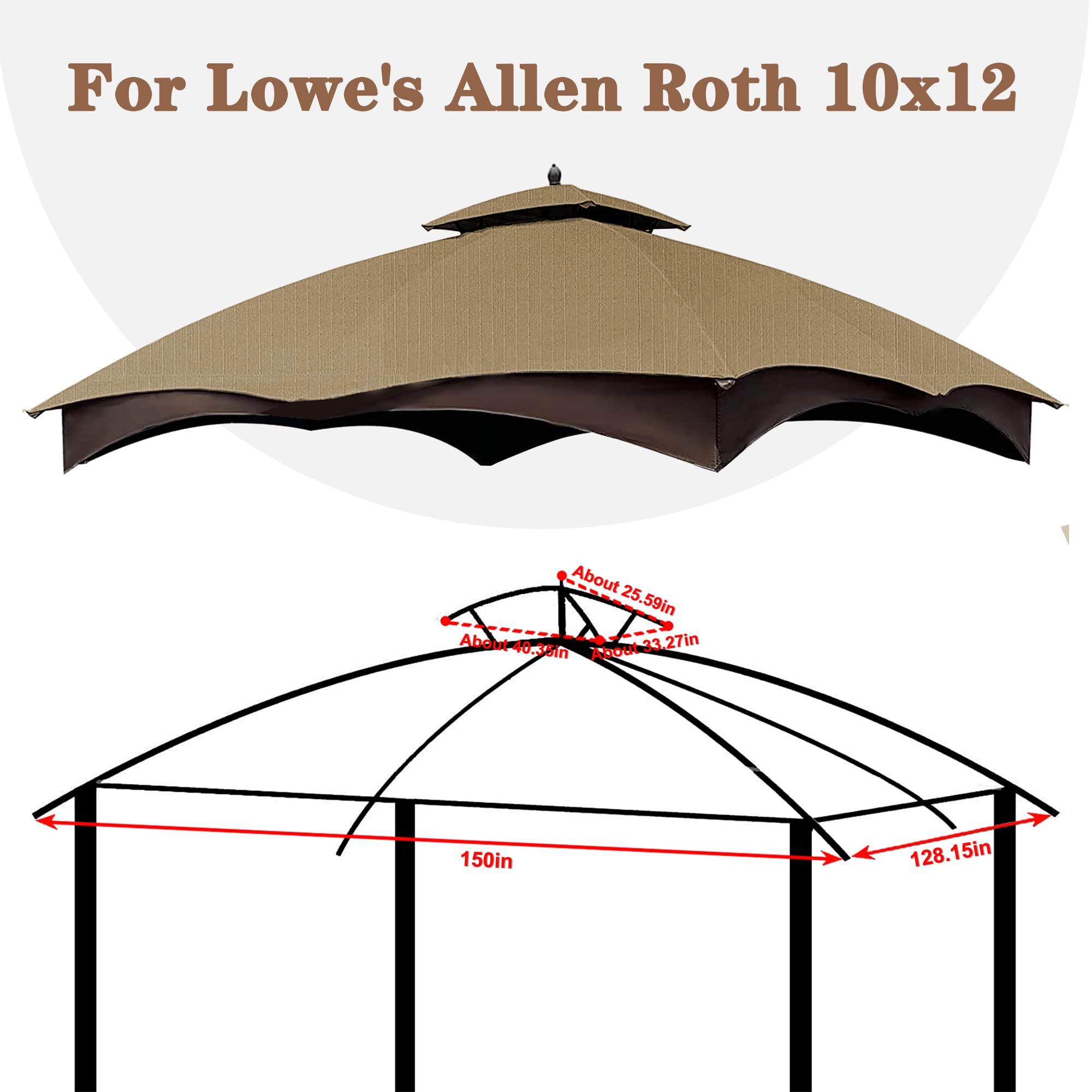 SCOCANOPY Replacement Top Compatible with The Lowe's Gazebo Model #GF-12S004B-1 / GF-12S004BTO (Grey Ripstop)