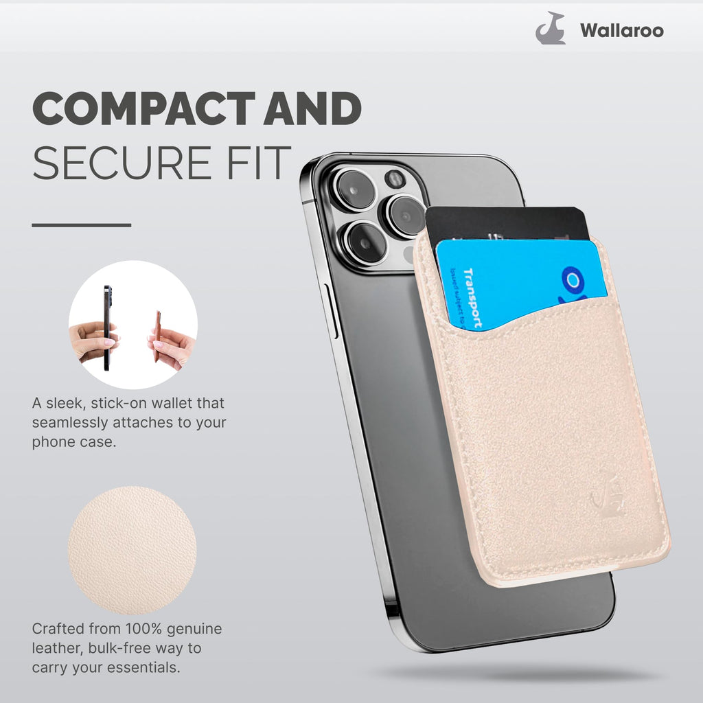 Wallaroo Premium Leather Cell Phone Wallet Stick On - Android and iPhone Wallet and Card Holder for Women and Men - Durable with Non-Slip Lining Secures Up to 3 Cards