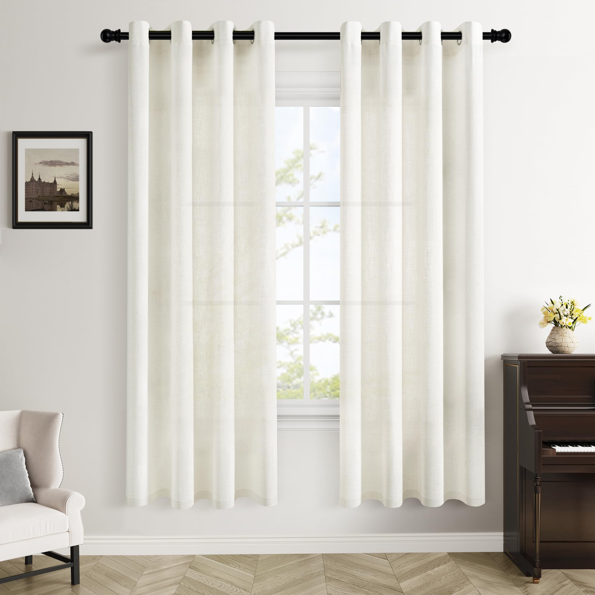 Aersas Black Bedroom Linen Curtains 63 Inch Length 2 Panel Privacy Energy Efficient Semi Sheer Black Linen Drapes for Living Room Modern Farmhouse Grommet Window Curtain for Nursery Office 52x63