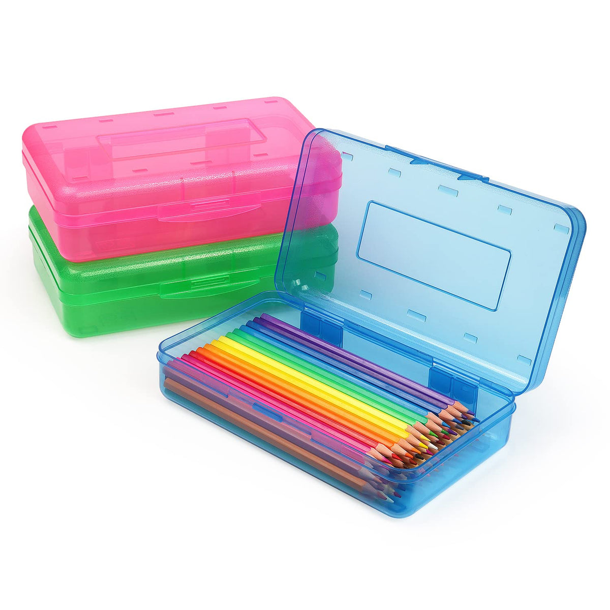 Tamaki 1 Pack Plastic Pencil Box Large Capacity Pencil Boxes Clear Boxes with Snap-tight Lid Stackable Design and Stylish Office Supplies Storage Organizer Box, Black