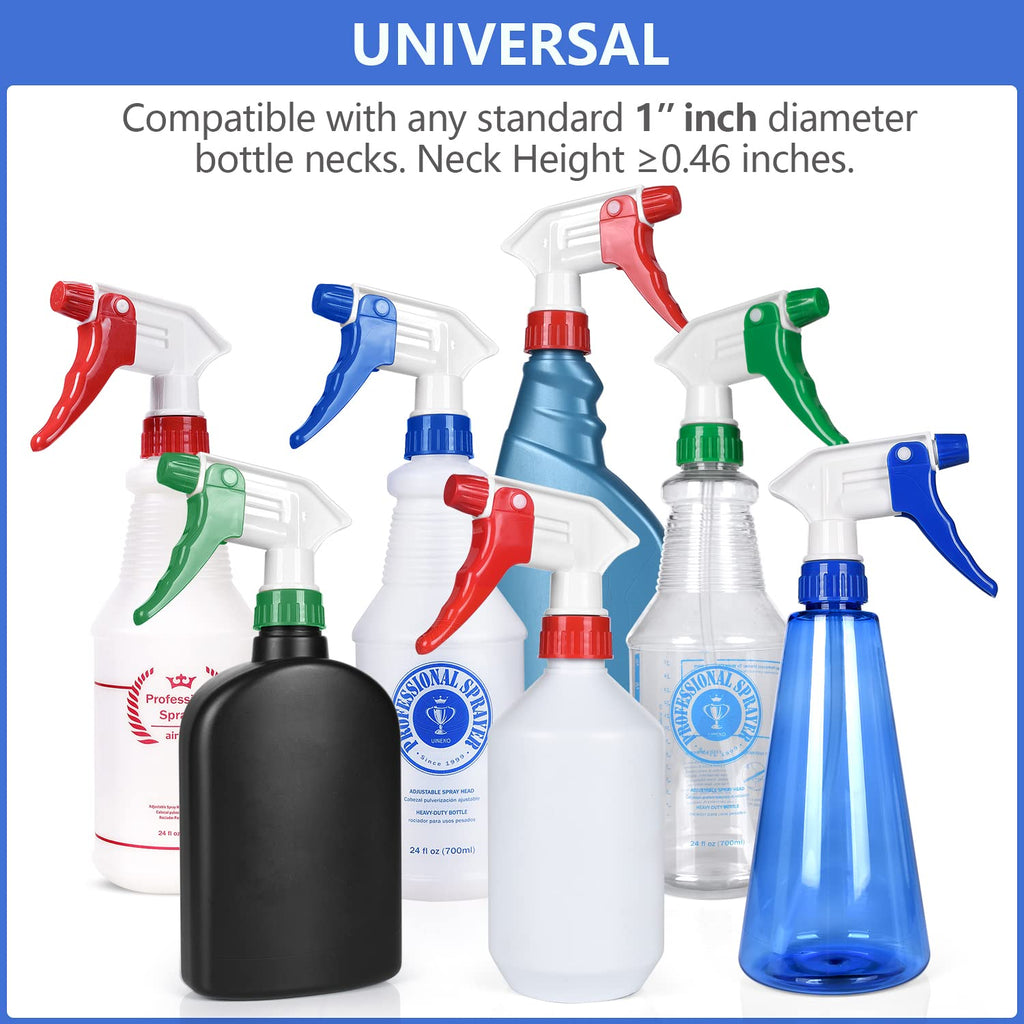 Uineko 6 Pack Universal Spray Bottle Replacement Nozzle, Mist & Stream Trigger Sprayer for 16oz 24oz 32oz Bottles, Heavy Duty Mister Head Part w/ 10.2 Inch Tube for Cleaning Solutions, Car Detailing