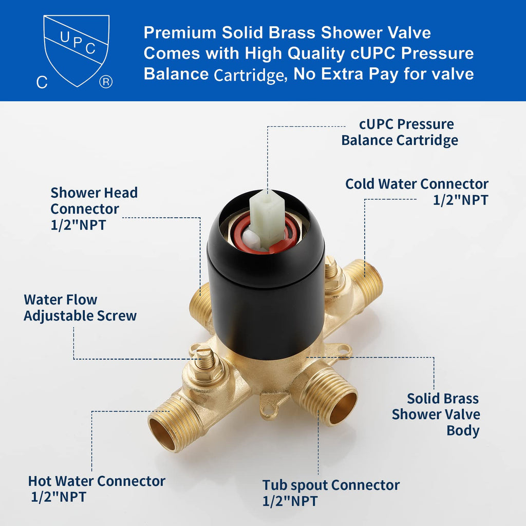 Shower Tub Kit Tub Shower Faucet Combo Set Bathtub Faucet Set Shower System with Tub Spout Shower Valve and Trim Kit Shower Fixtures Brushed Gold