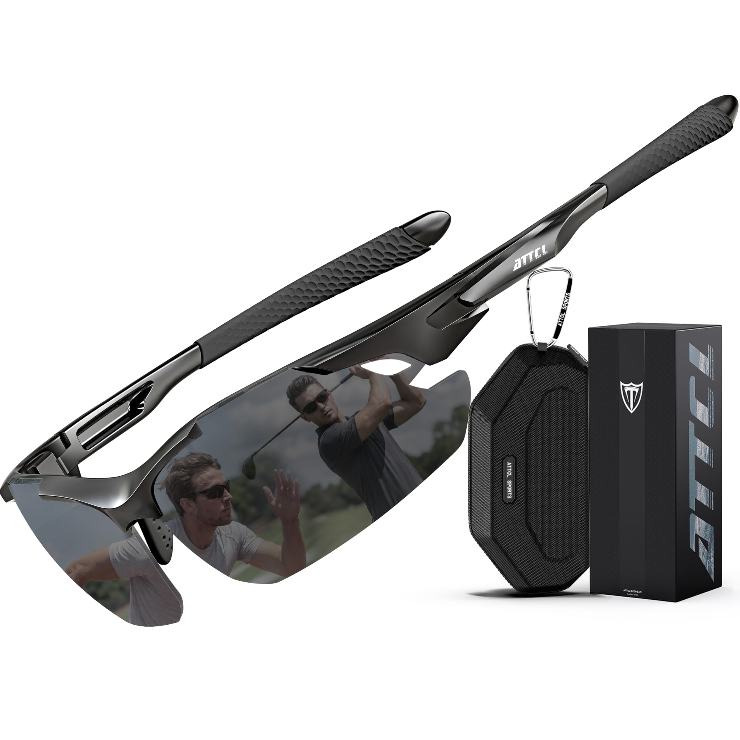ATTCL 22g Polarized Sunglasses Men Sports: Secure Fit Wrap Around TR90 Frame Ultra-Light UV Protection for Running Fishing